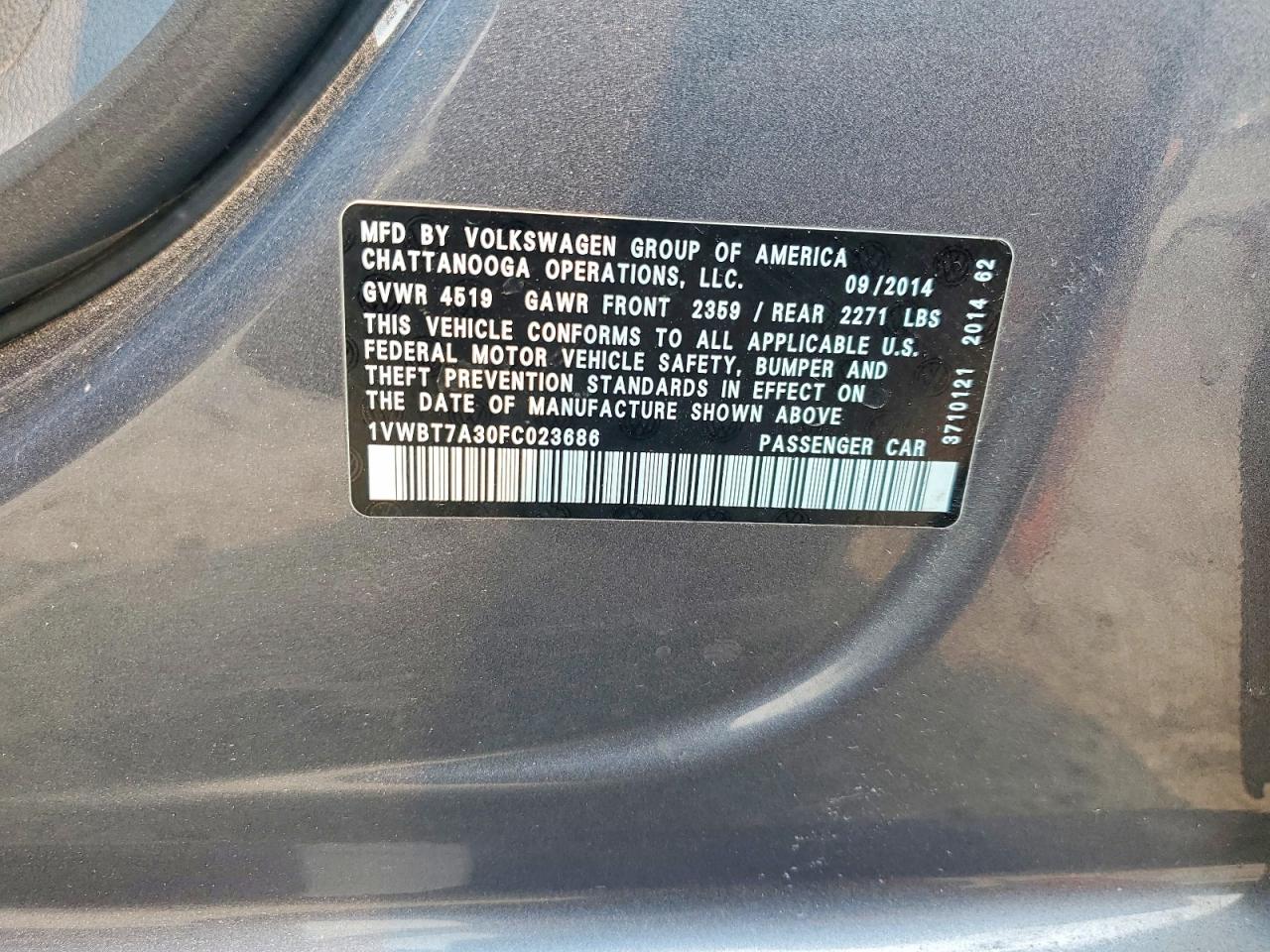 2015 Volkswagen Passat Se Gray vin: 1VWBT7A30FC023686