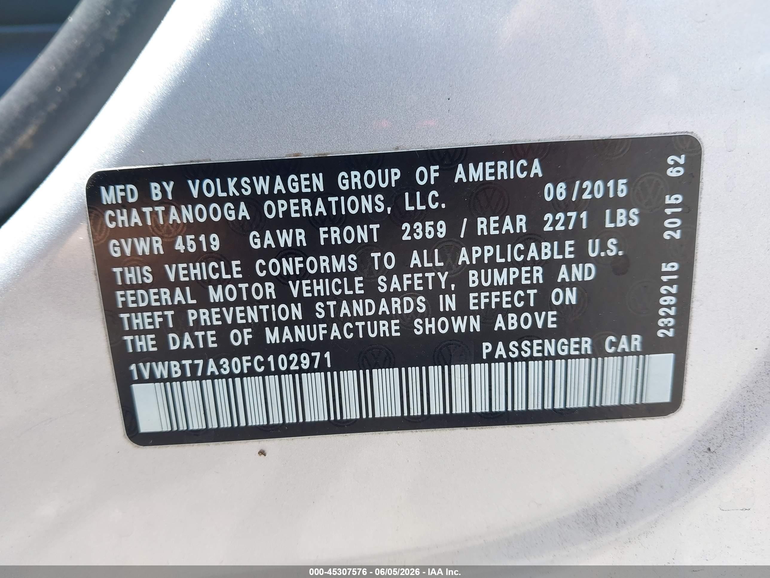 2015 Volkswagen Passat 1.8t Sport Серебряный vin: 1VWBT7A30FC102971