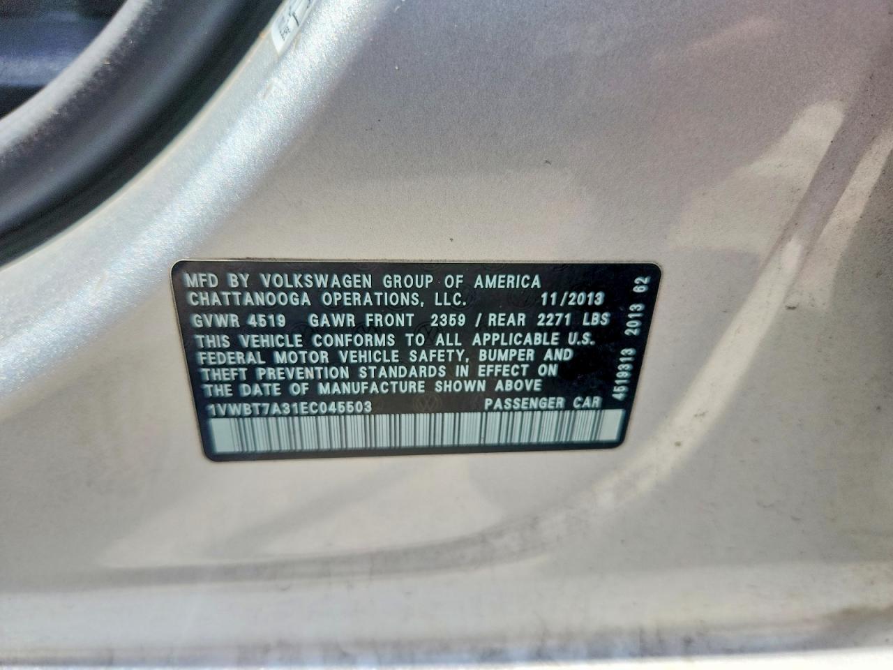 2014 Volkswagen Passat Se Silver vin: 1VWBT7A31EC045503