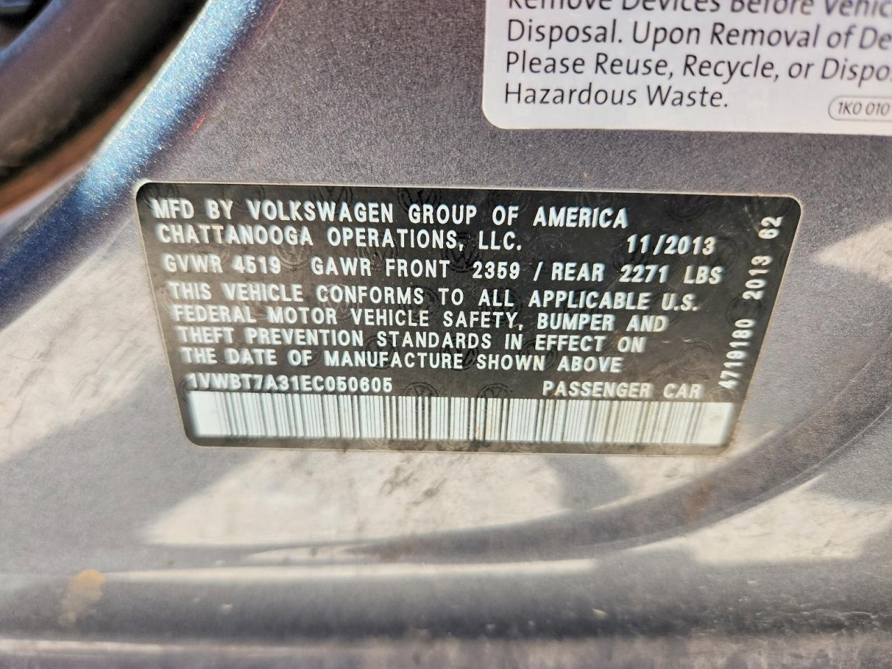 2014 Volkswagen Passat Se Gray vin: 1VWBT7A31EC050605