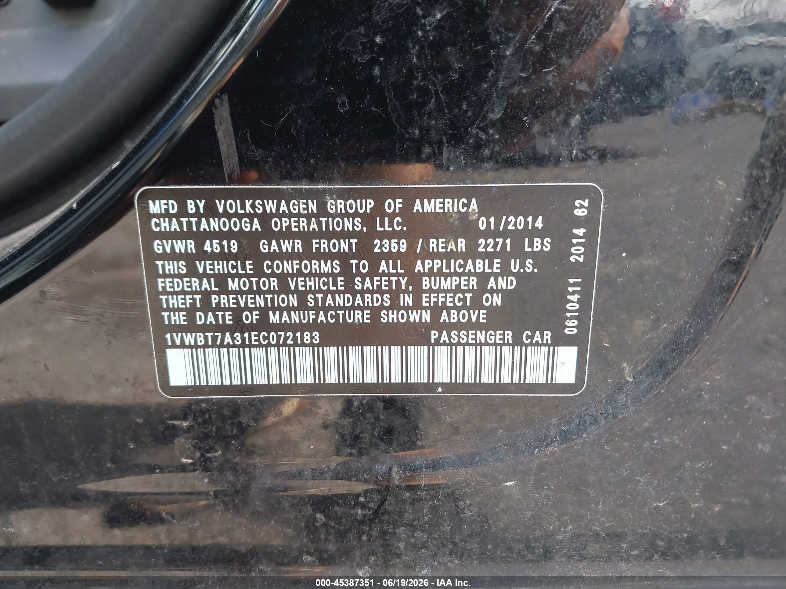 2014 Volkswagen Passat 1.8t Se Черный vin: 1VWBT7A31EC072183