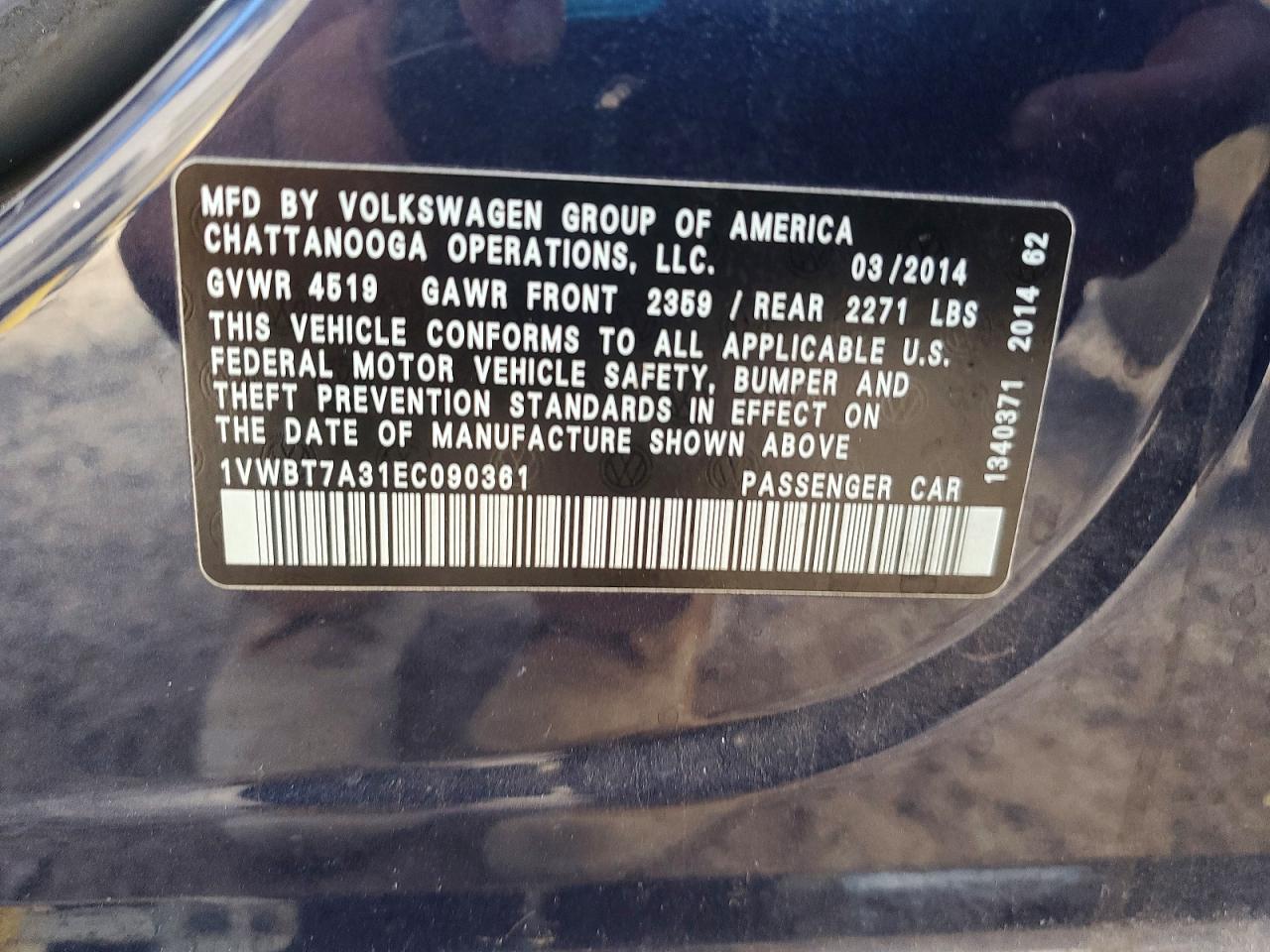 2014 Volkswagen Passat Se Blue vin: 1VWBT7A31EC090361
