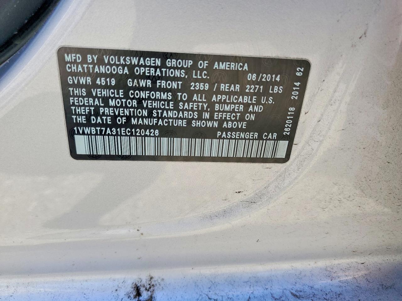 2014 Volkswagen Passat Se Серебряный vin: 1VWBT7A31EC120426