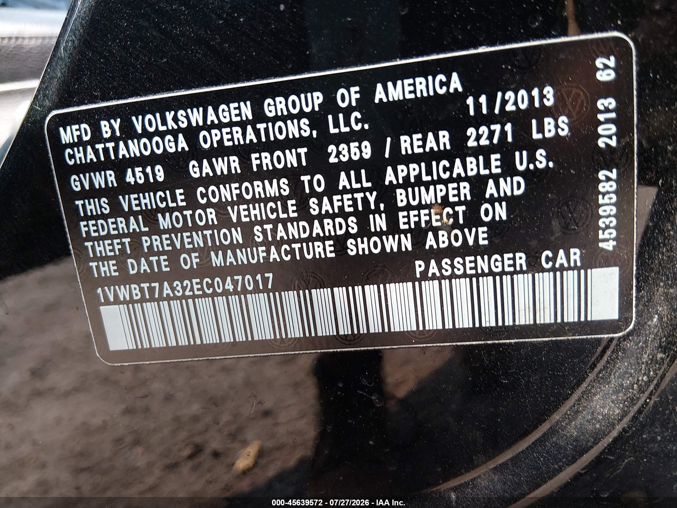 2014 Volkswagen Passat 1.8t Se Black vin: 1VWBT7A32EC047017