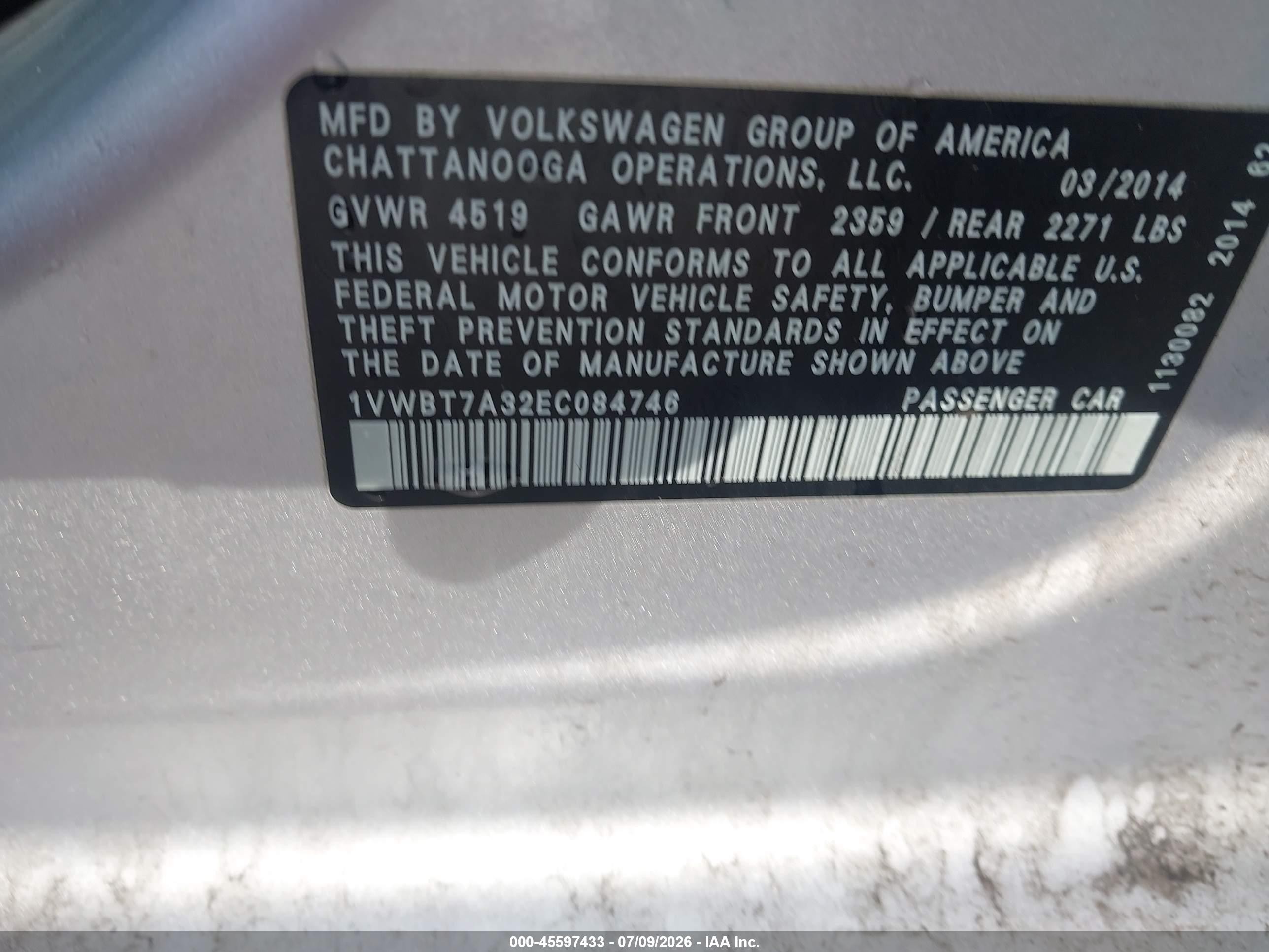 2014 Volkswagen Passat 1.8t Se Silver vin: 1VWBT7A32EC084746