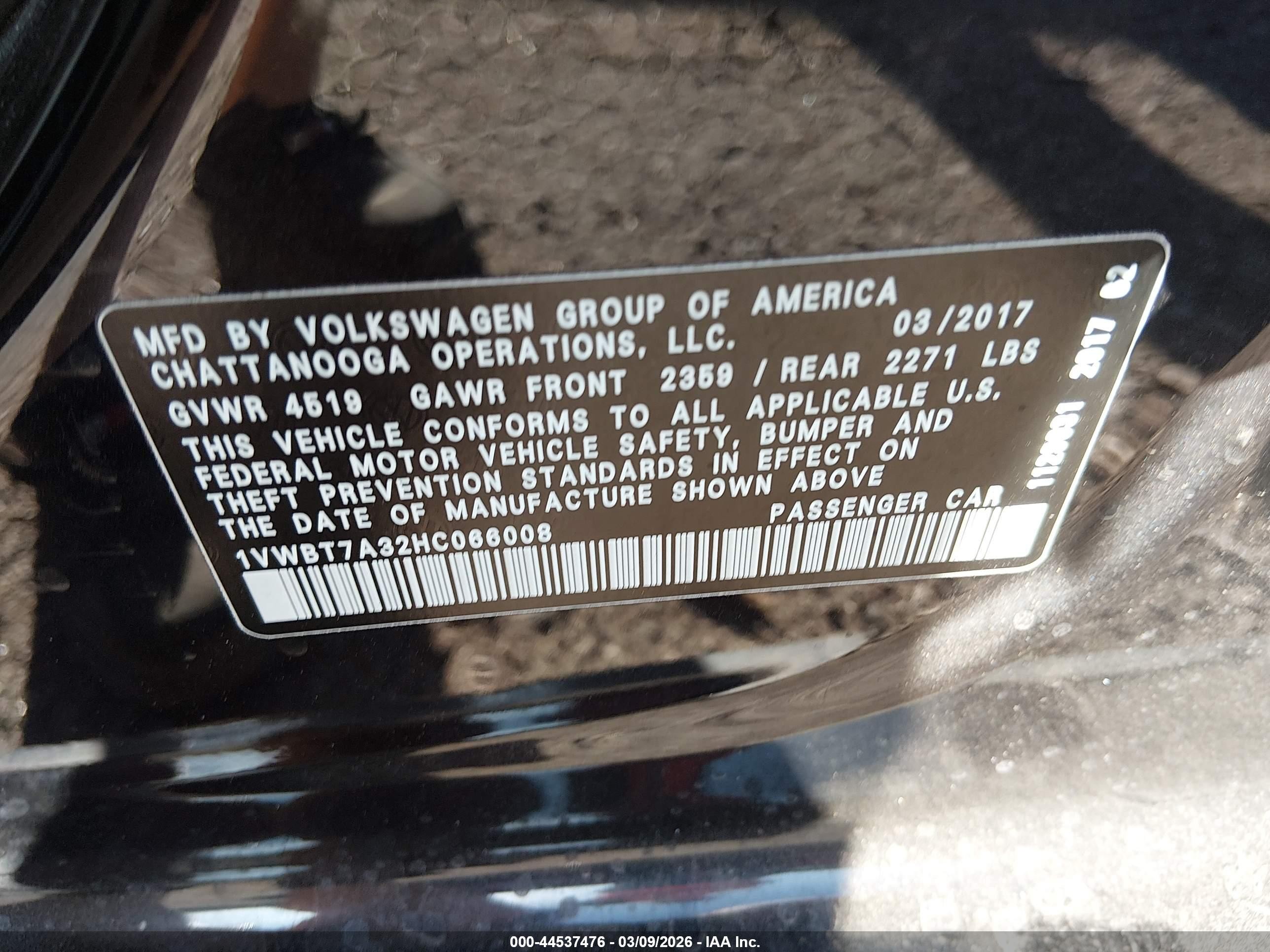 2017 Volkswagen Passat 1.8t Se Черный vin: 1VWBT7A32HC066008