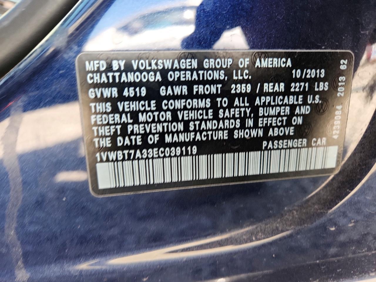 2014 Volkswagen Passat Se Синий vin: 1VWBT7A33EC039119
