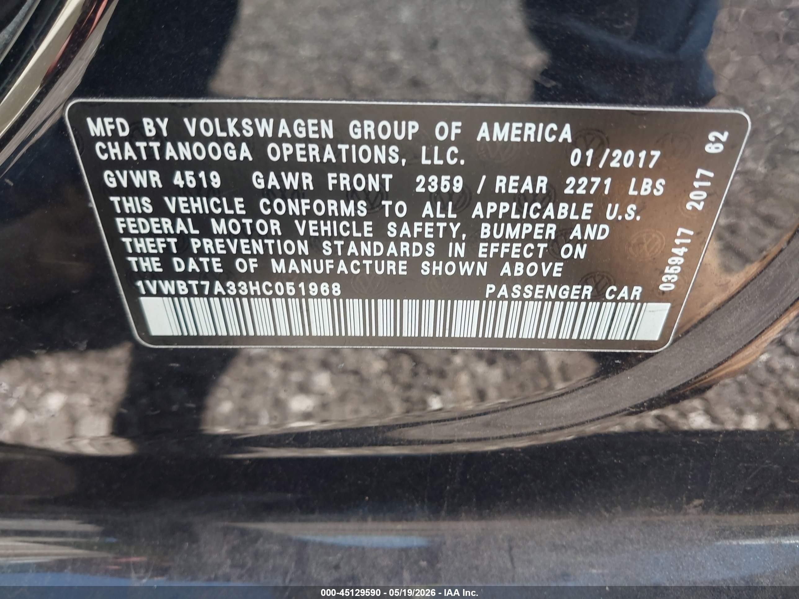 2017 Volkswagen Passat 1.8t Se Black vin: 1VWBT7A33HC051968