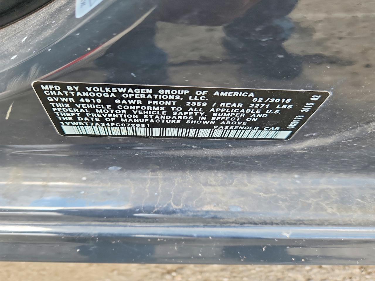 2015 Volkswagen Passat Se Gray vin: 1VWBT7A34FC072681