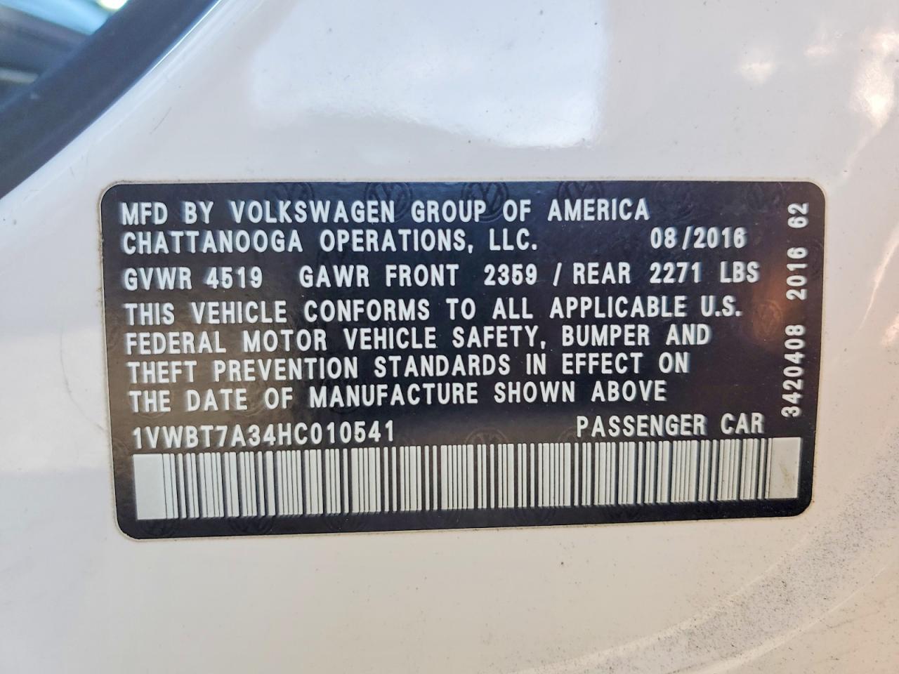 2017 Volkswagen Passat Se White vin: 1VWBT7A34HC010541