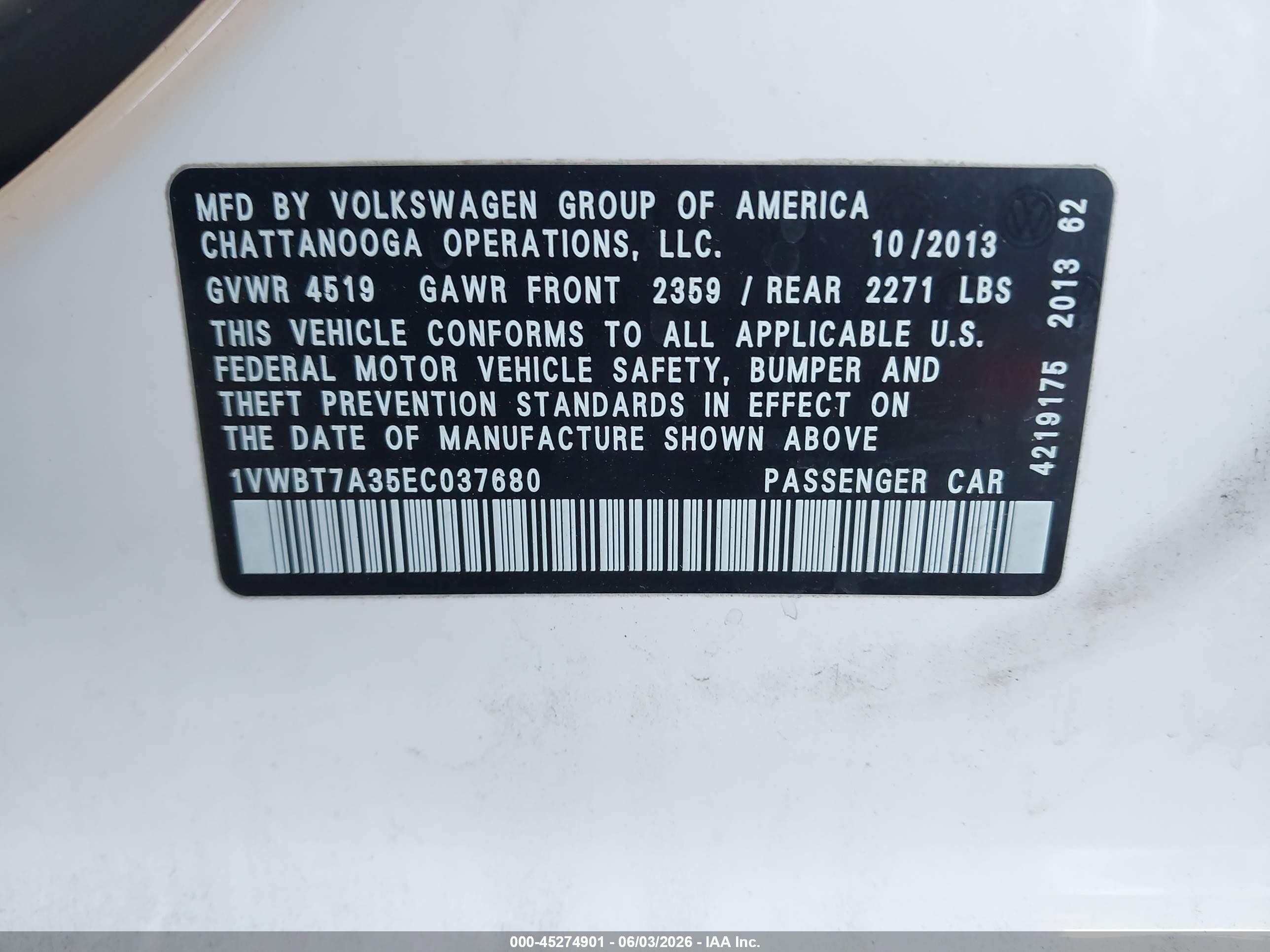 2014 Volkswagen Passat 1.8t Se Белый vin: 1VWBT7A35EC037680