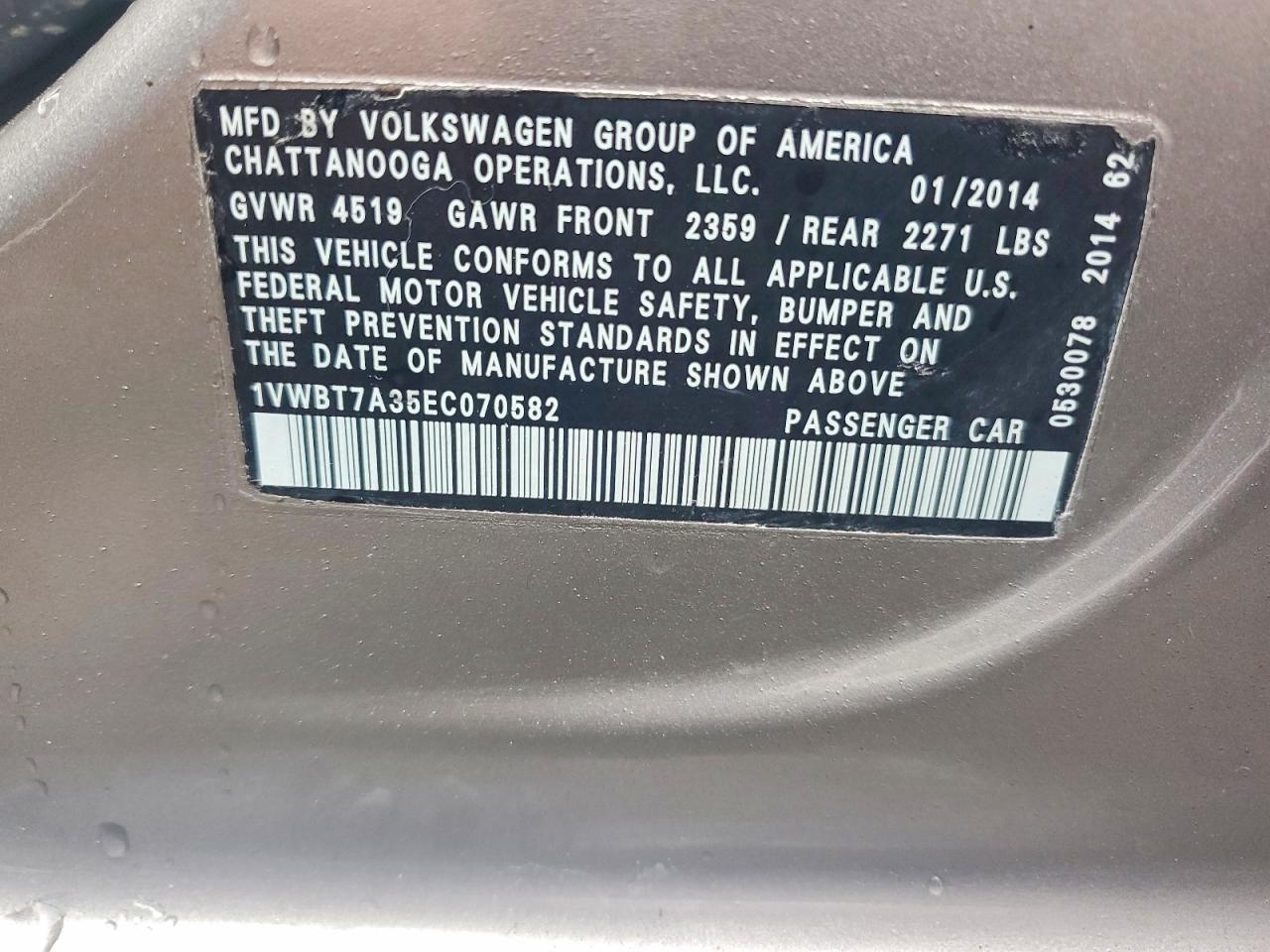 2014 Volkswagen Passat Se Gray vin: 1VWBT7A35EC070582