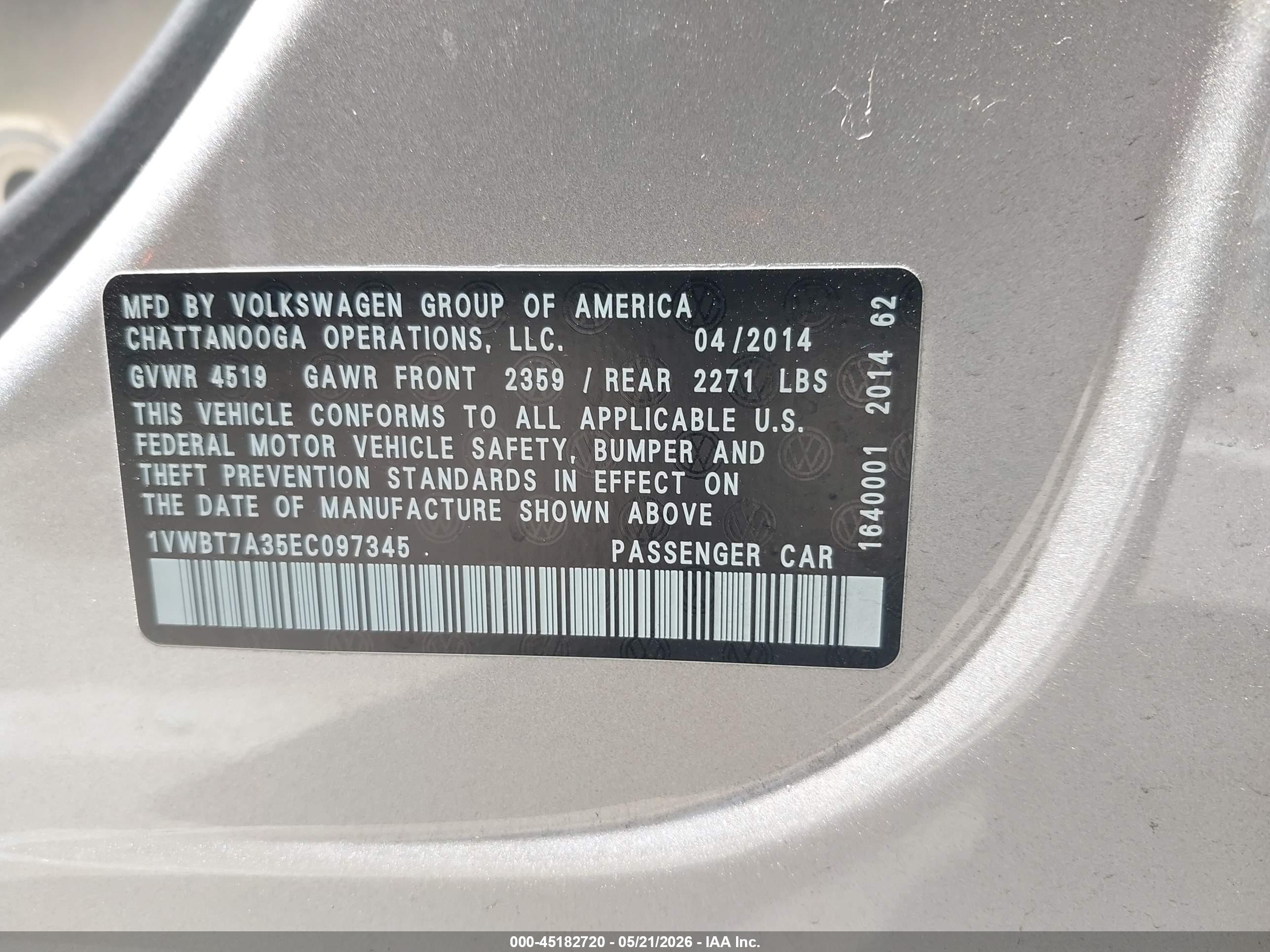 2014 Volkswagen Passat 1.8t Sport Silver vin: 1VWBT7A35EC097345