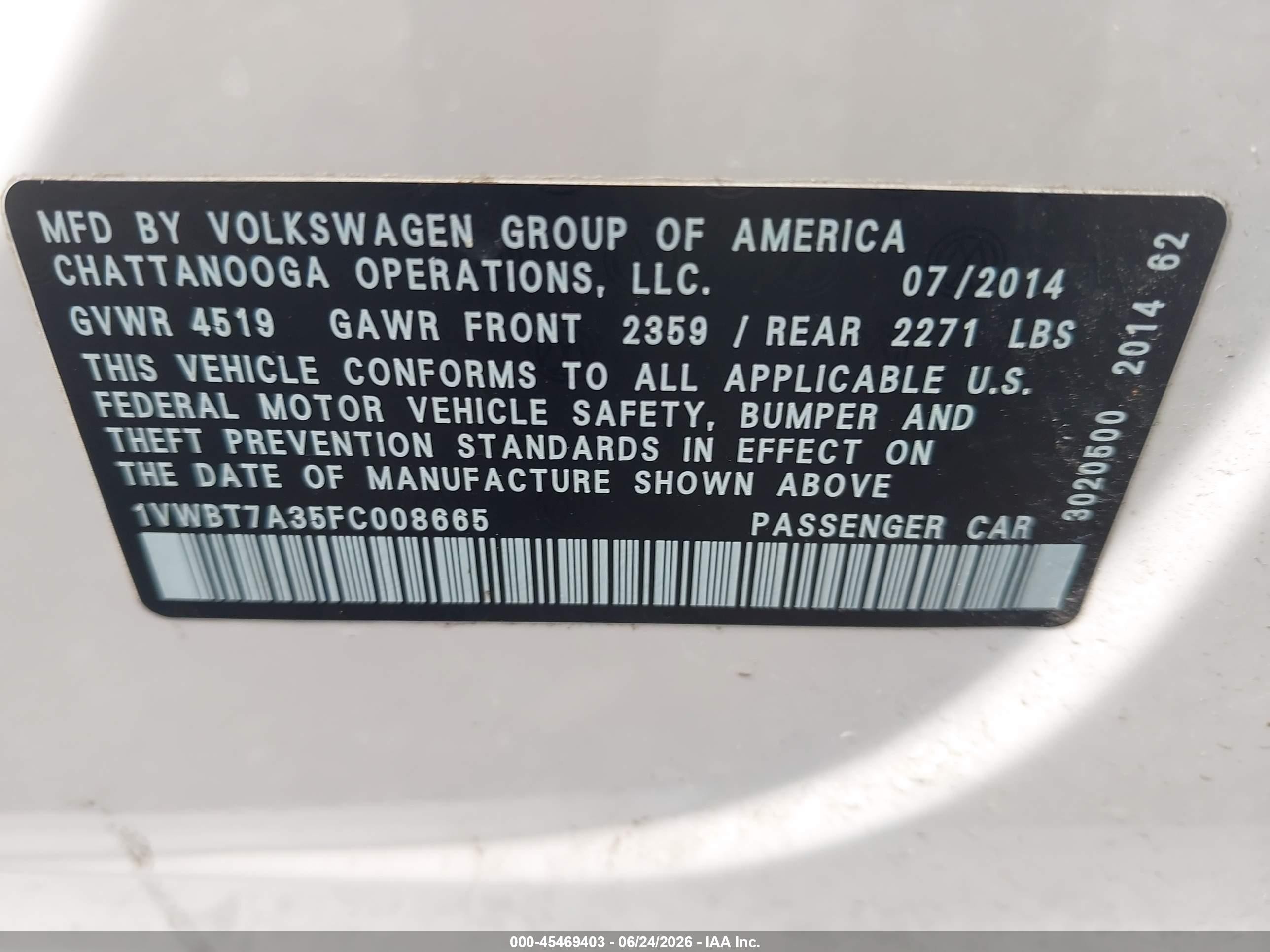 2015 Volkswagen Passat 1.8t Se White vin: 1VWBT7A35FC008665