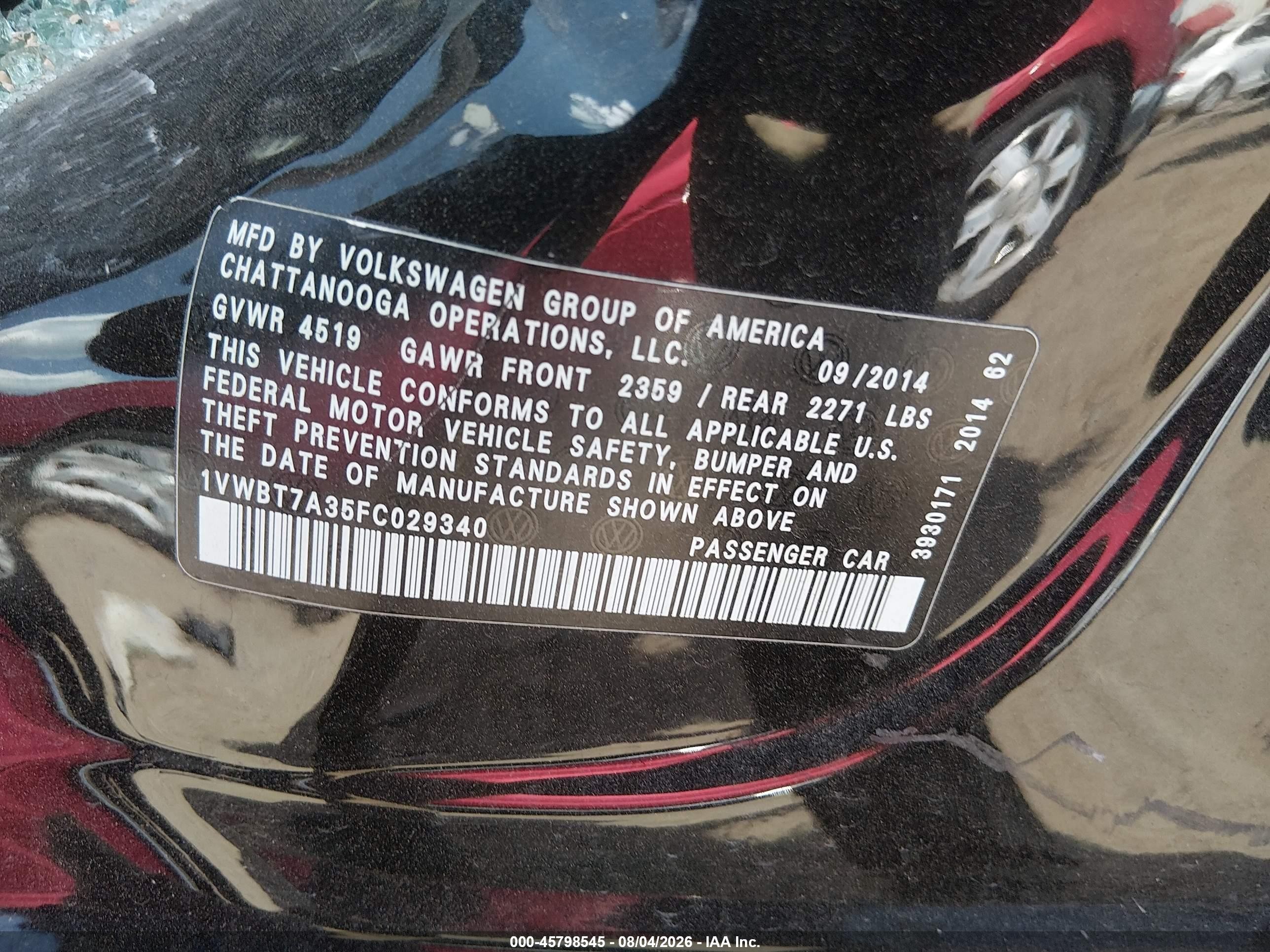 2015 Volkswagen Passat 1.8t Se Black vin: 1VWBT7A35FC029340