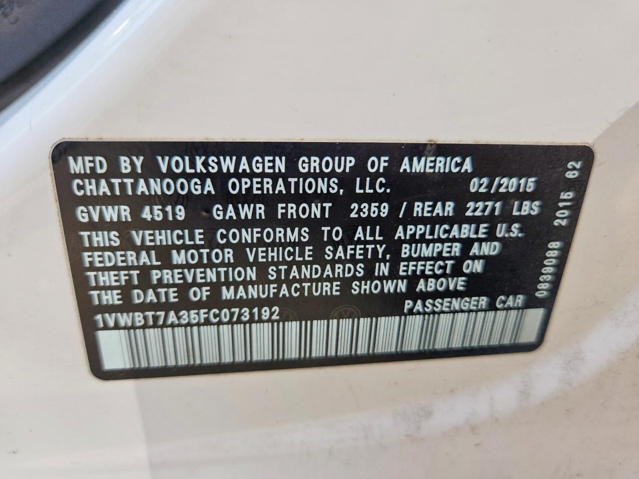 2015 Volkswagen Passat Se Белый vin: 1VWBT7A35FC073192