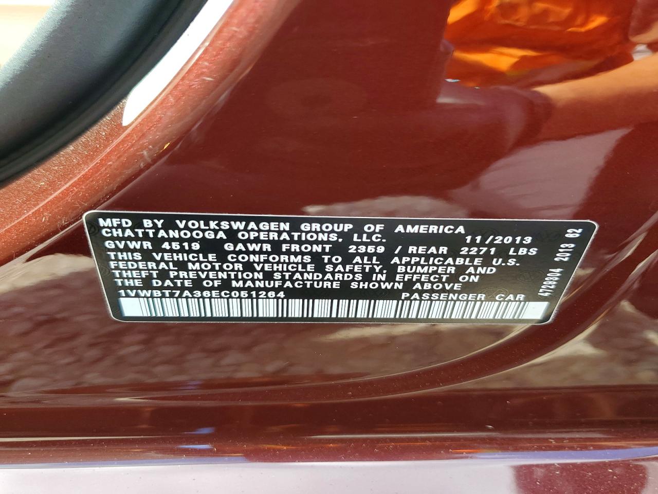 2014 Volkswagen Passat Se Burgundy vin: 1VWBT7A36EC051264