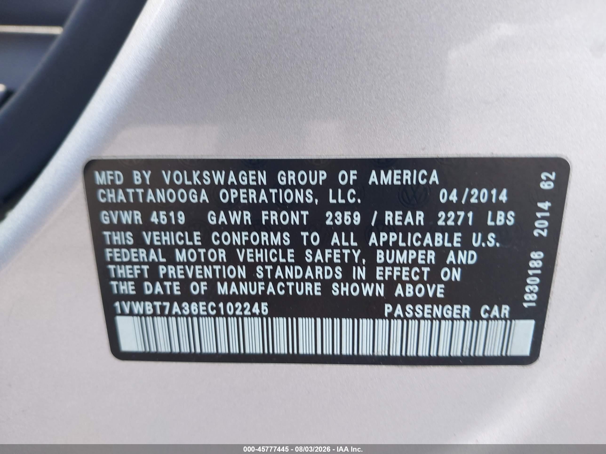 2014 Volkswagen Passat 1.8t Se Серебряный vin: 1VWBT7A36EC102245