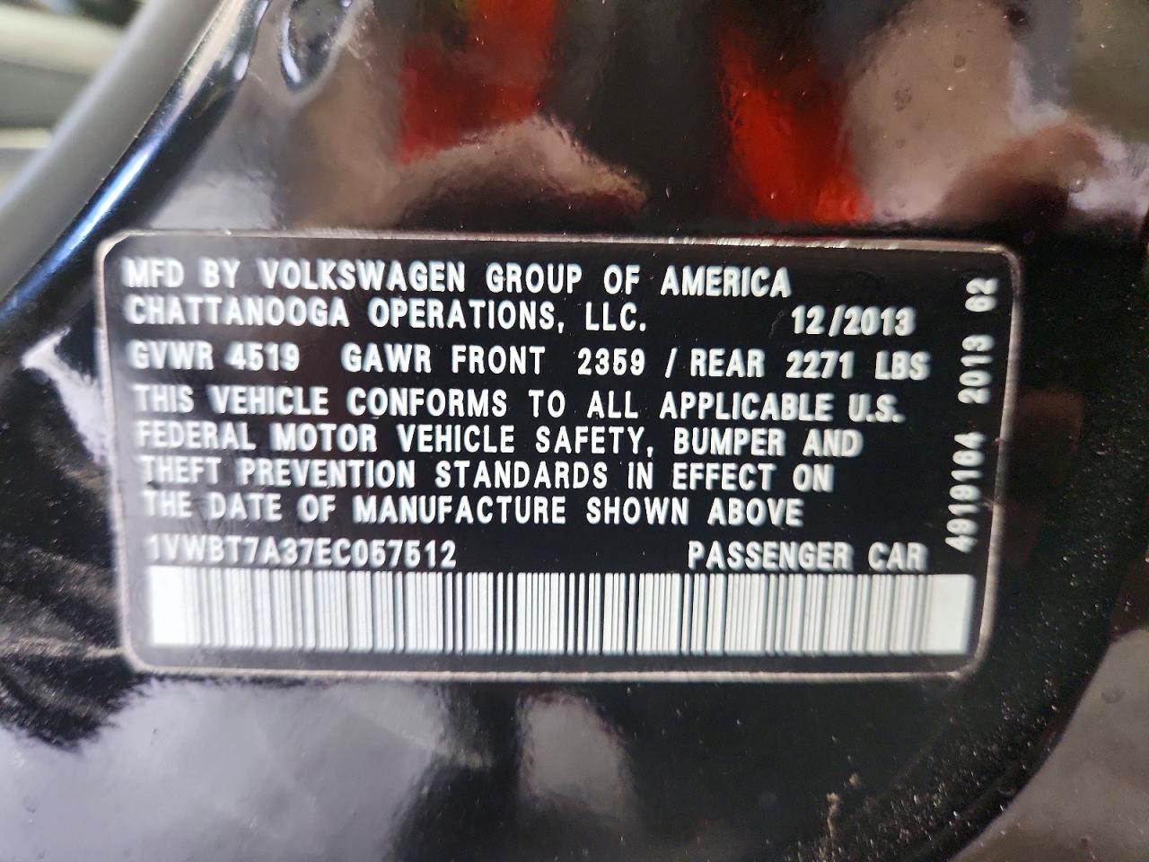 2014 Volkswagen Passat Se Black vin: 1VWBT7A37EC057512