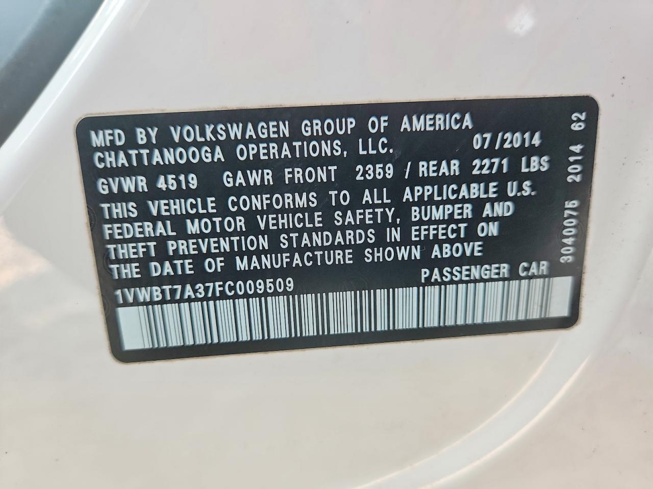 2015 Volkswagen Passat Se White vin: 1VWBT7A37FC009509
