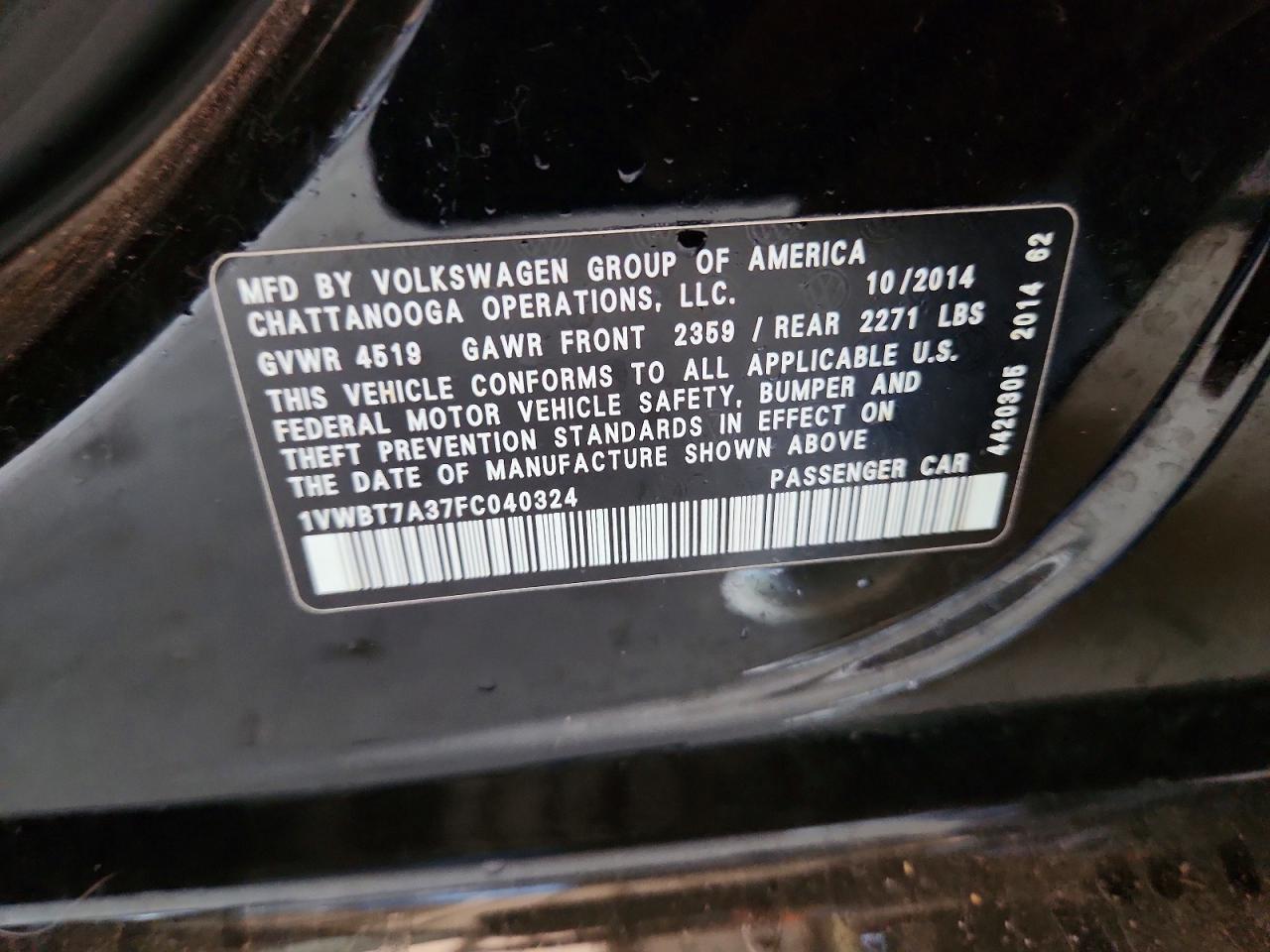 2015 Volkswagen Passat Se Черный vin: 1VWBT7A37FC040324