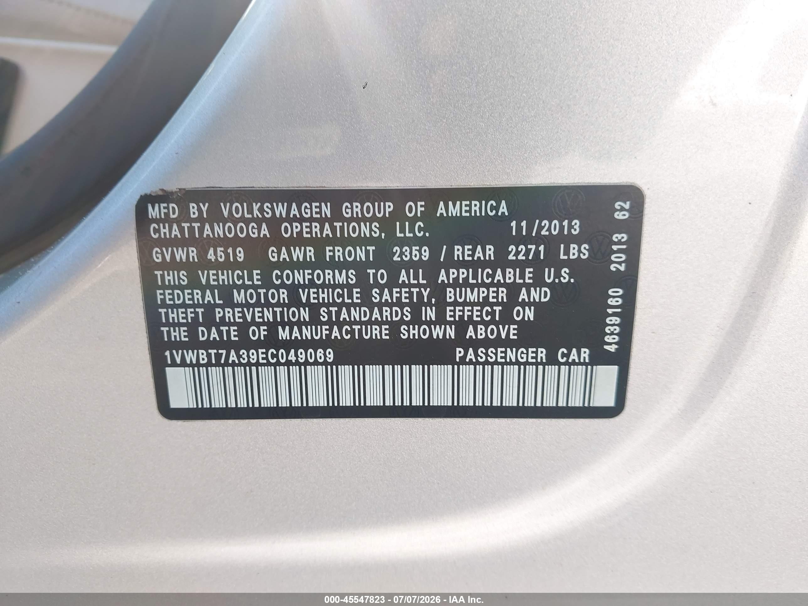 2014 Volkswagen Passat 1.8t Se Серебряный vin: 1VWBT7A39EC049069