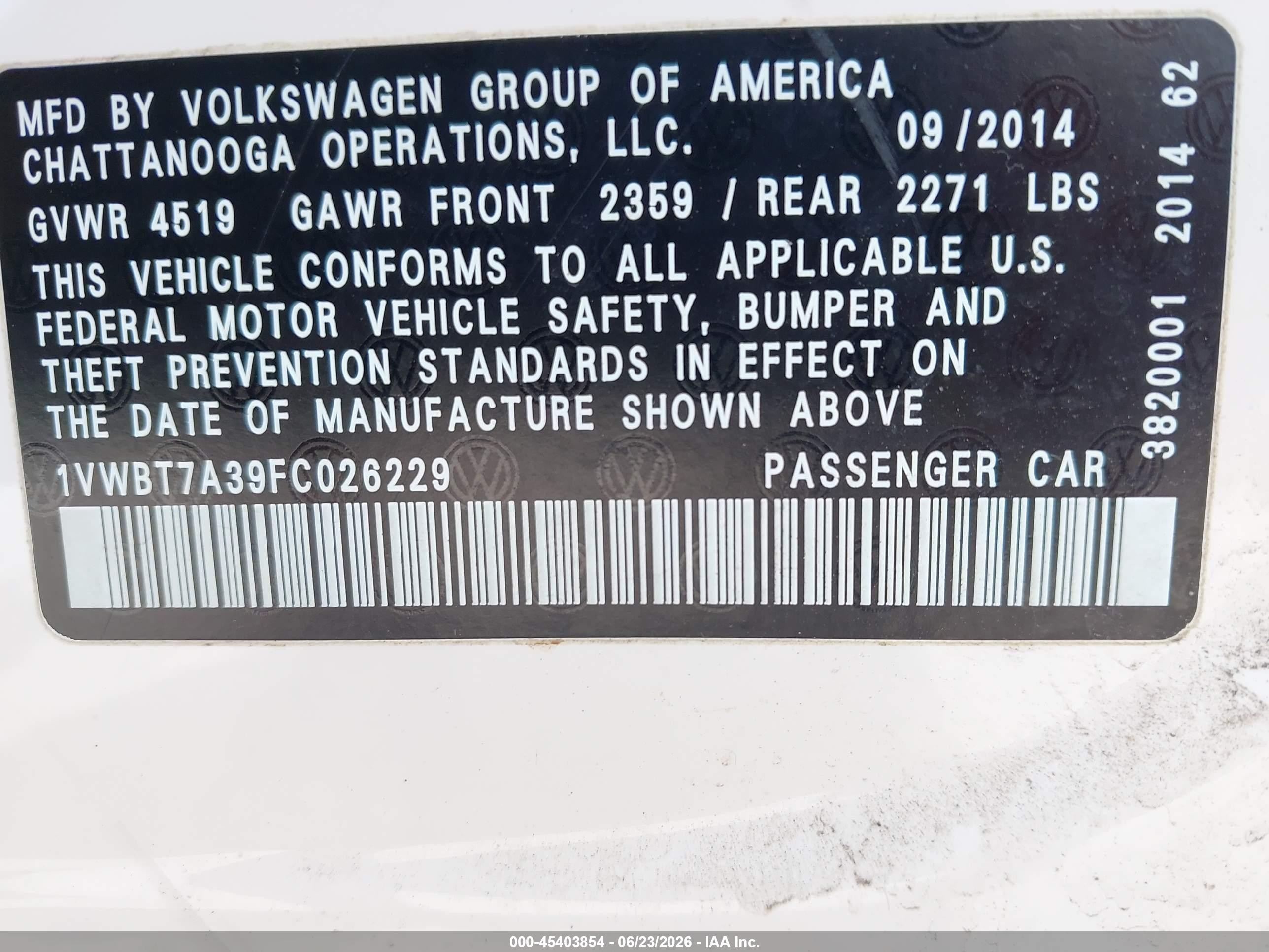 2015 Volkswagen Passat 1.8t Sport White vin: 1VWBT7A39FC026229