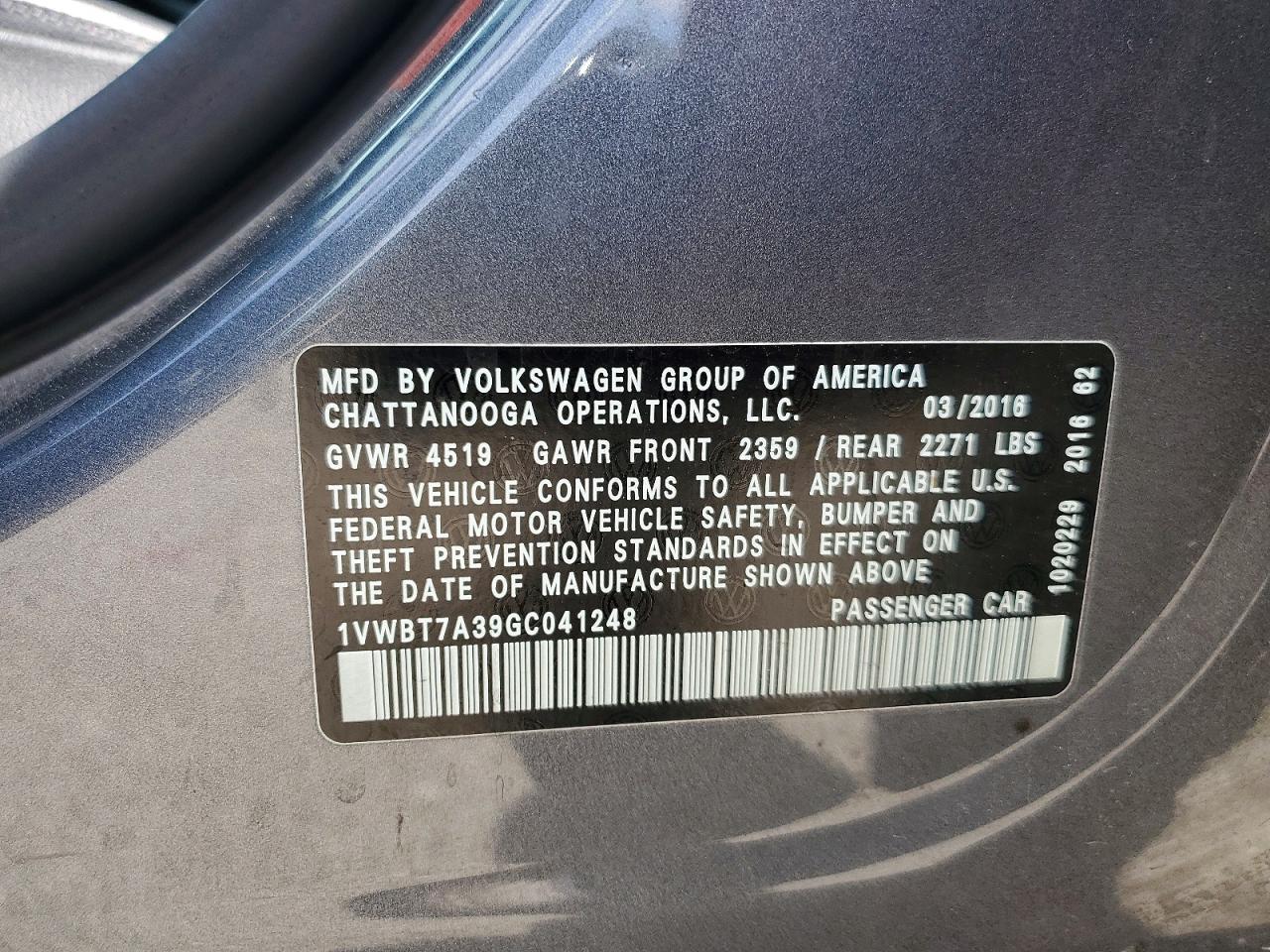 2016 Volkswagen Passat Se Gray vin: 1VWBT7A39GC041248
