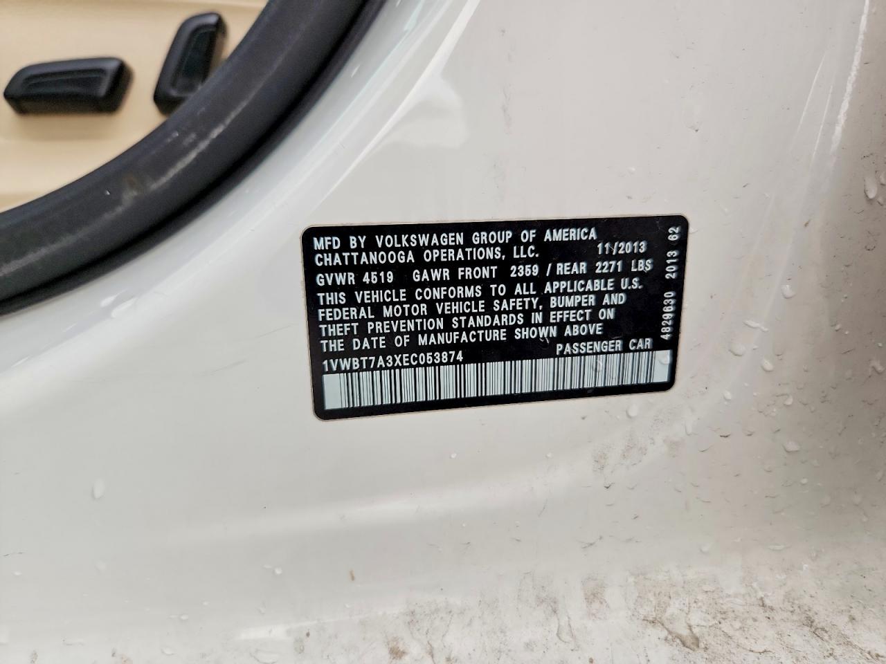 2014 Volkswagen Passat Se Белый vin: 1VWBT7A3XEC053874