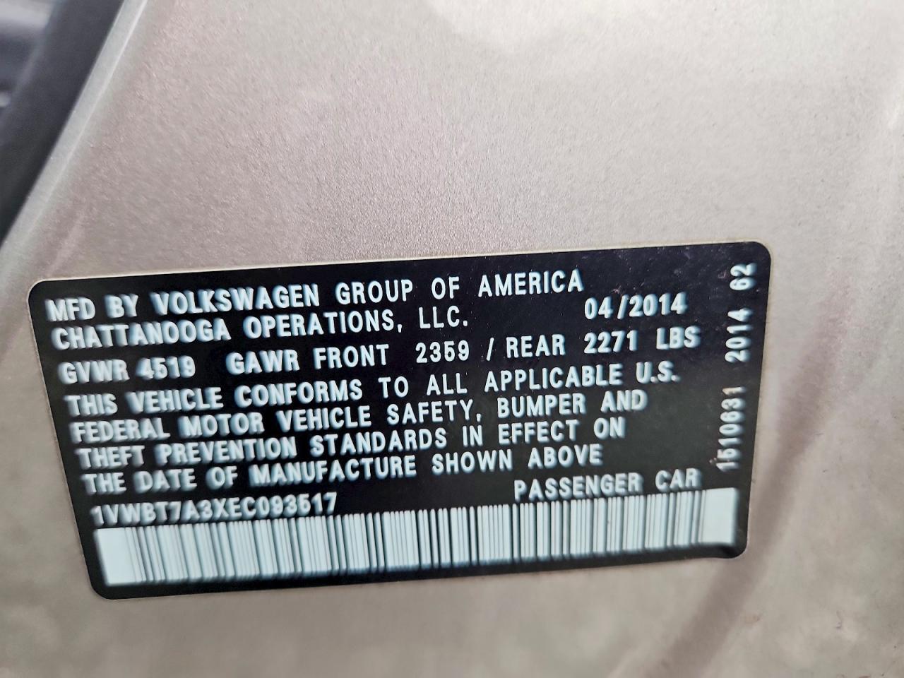 2014 Volkswagen Passat Se Gray vin: 1VWBT7A3XEC093517