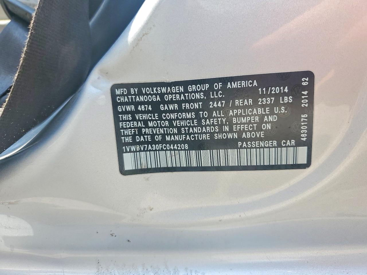 2015 Volkswagen Passat Se Silver vin: 1VWBV7A30FC044208