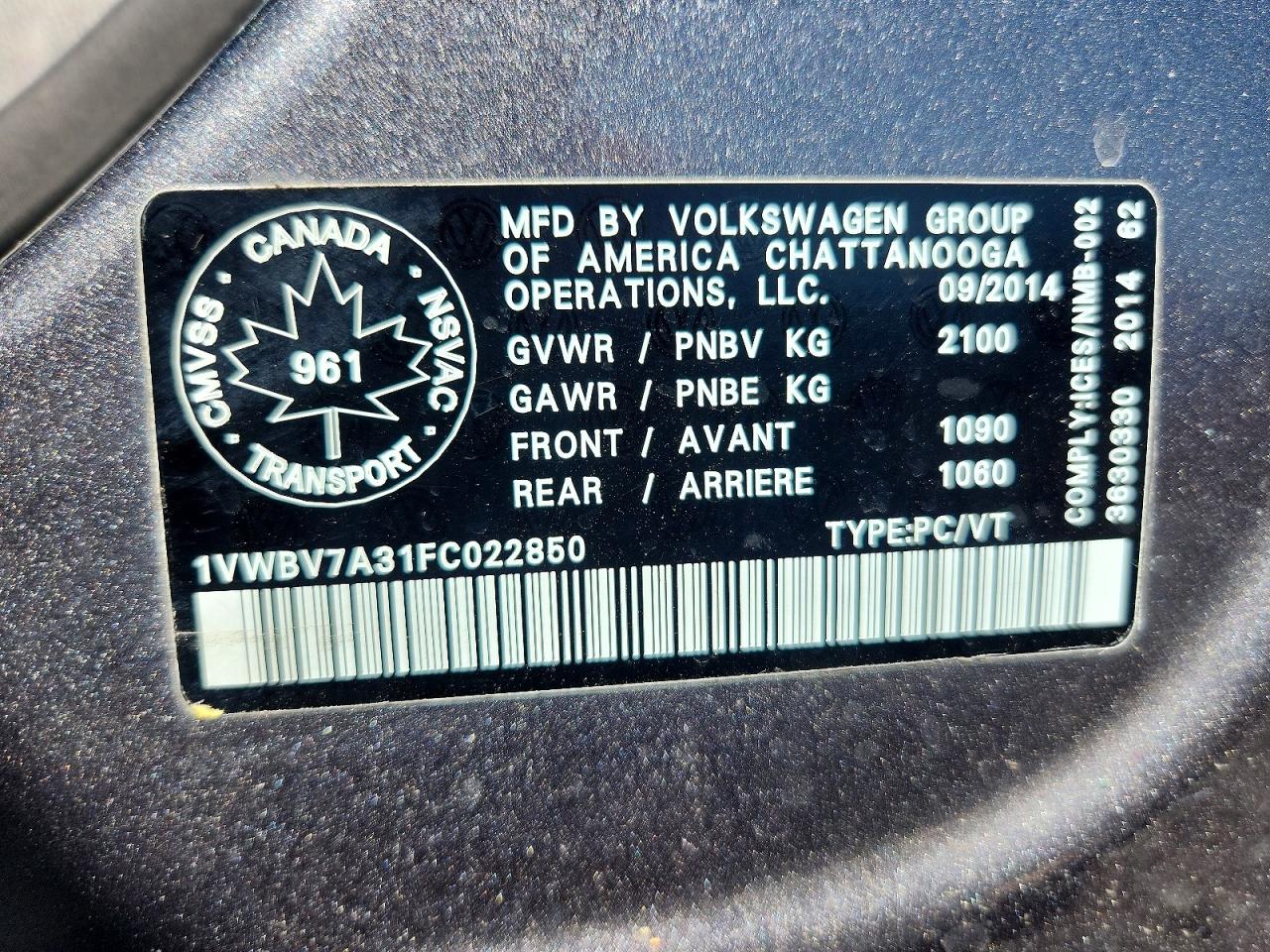 2015 Volkswagen Passat Se Gray vin: 1VWBV7A31FC022850