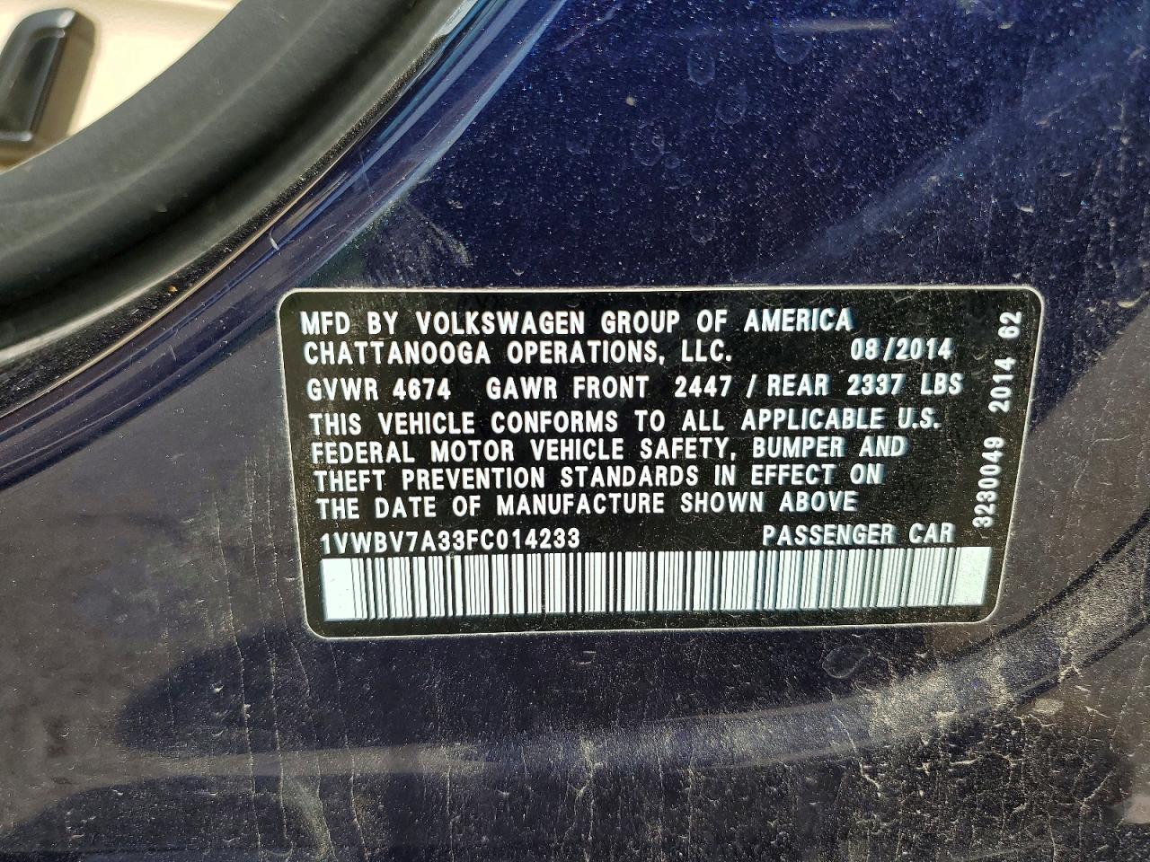 2015 Volkswagen Passat Se Blue vin: 1VWBV7A33FC014233