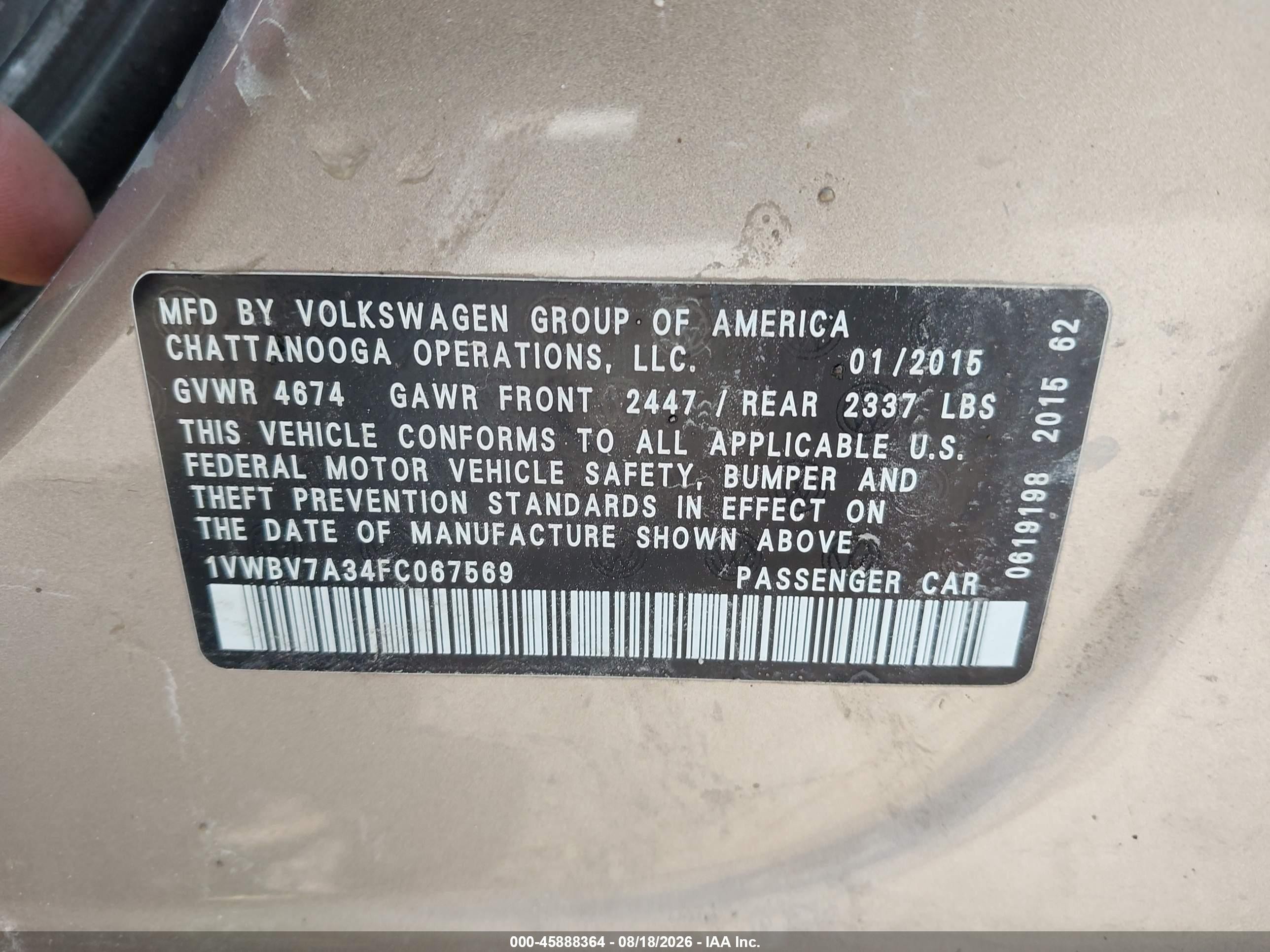 2015 Volkswagen Passat 2.0l Tdi Se Brown vin: 1VWBV7A34FC067569