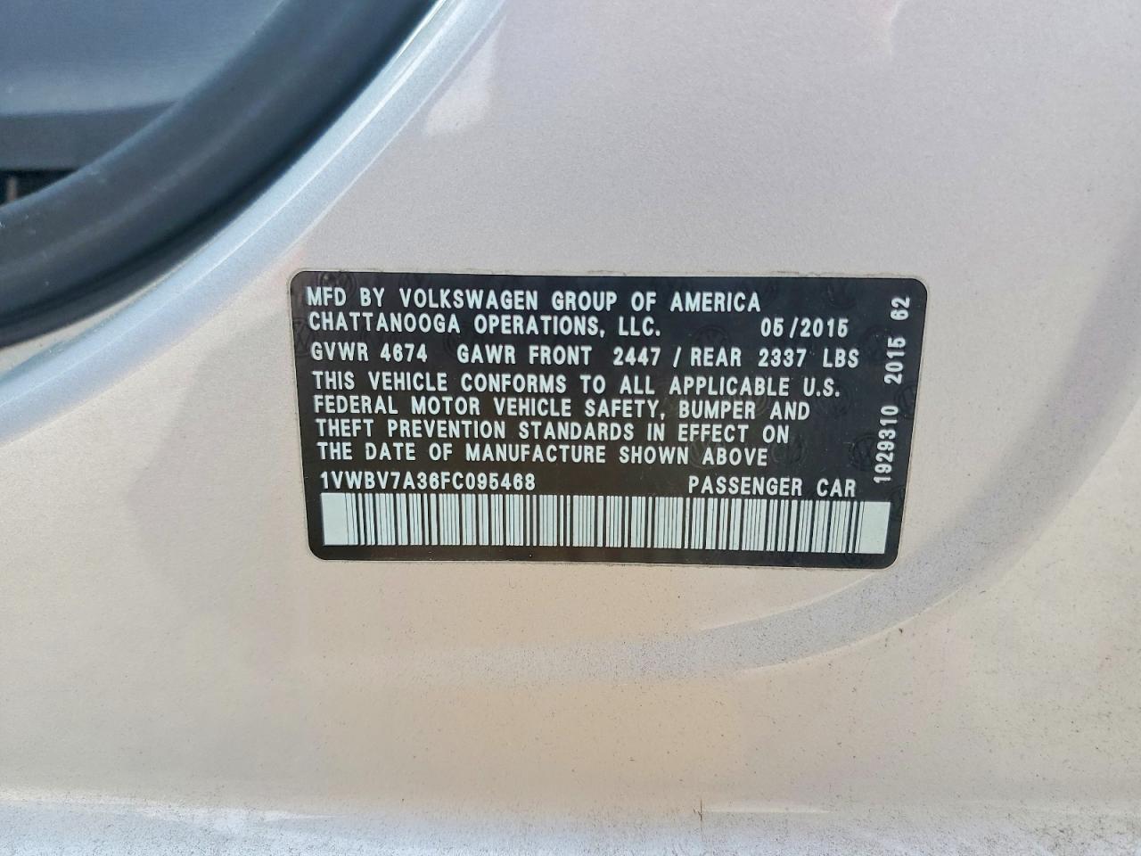 2015 Volkswagen Passat Se Silver vin: 1VWBV7A36FC095468