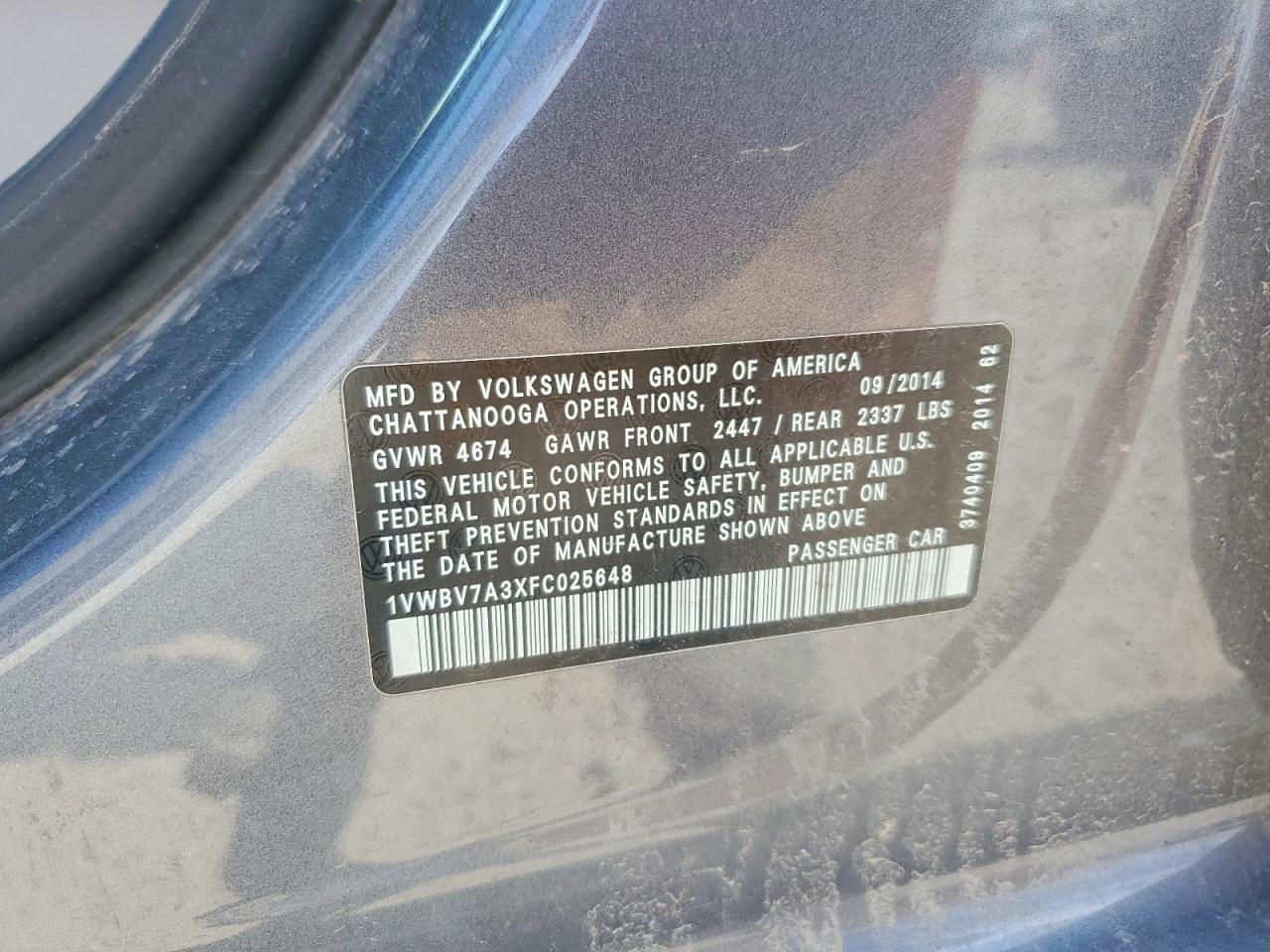 2015 Volkswagen Passat Se Gray vin: 1VWBV7A3XFC025648