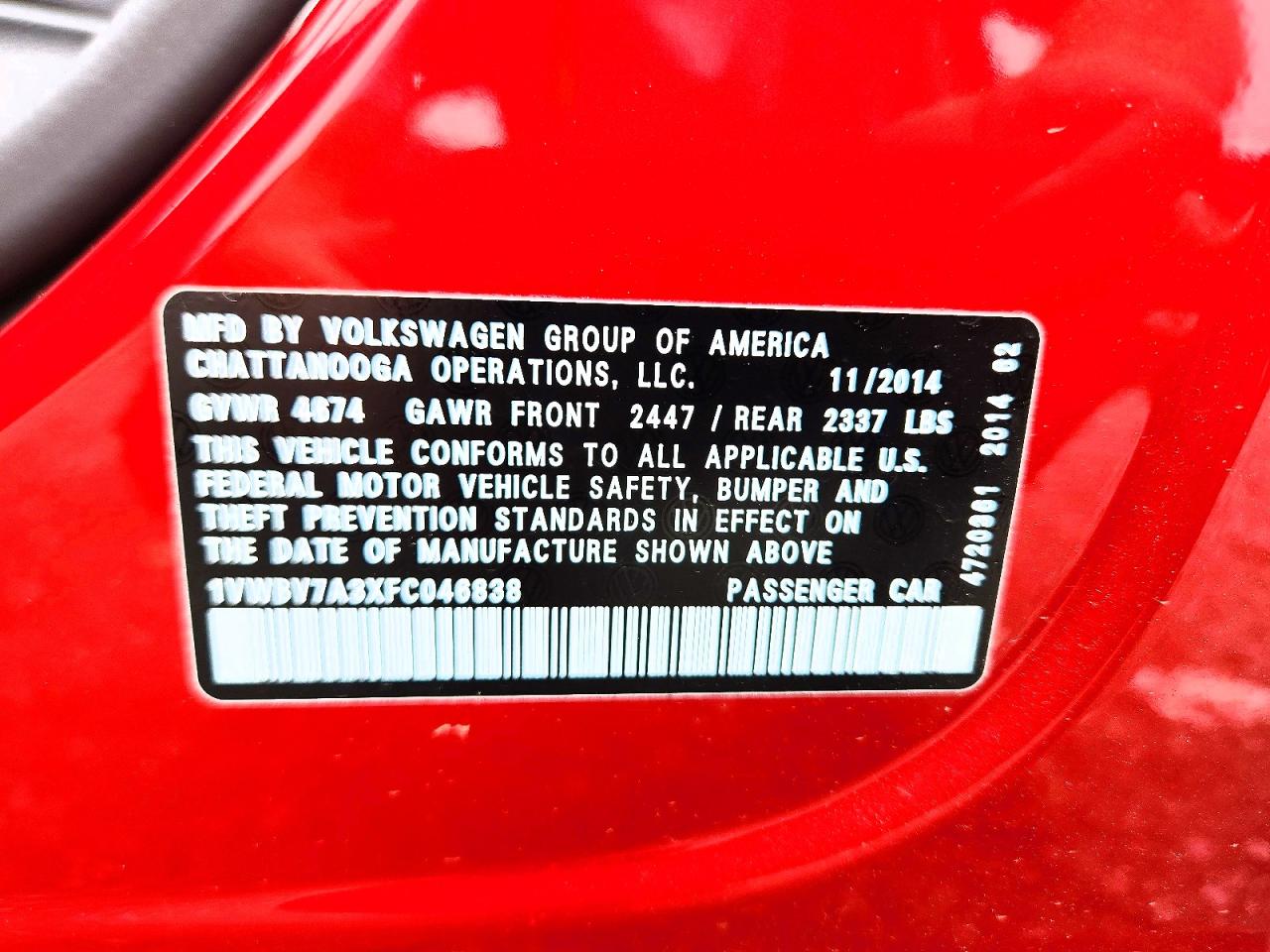 2015 Volkswagen Passat Se Red vin: 1VWBV7A3XFC046838