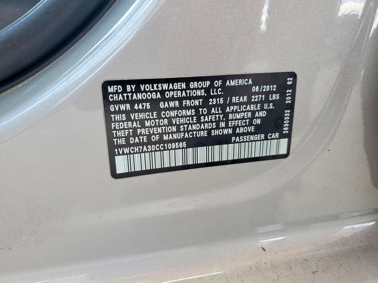 2012 Volkswagen Passat Sel Silver vin: 1VWCH7A30CC109565
