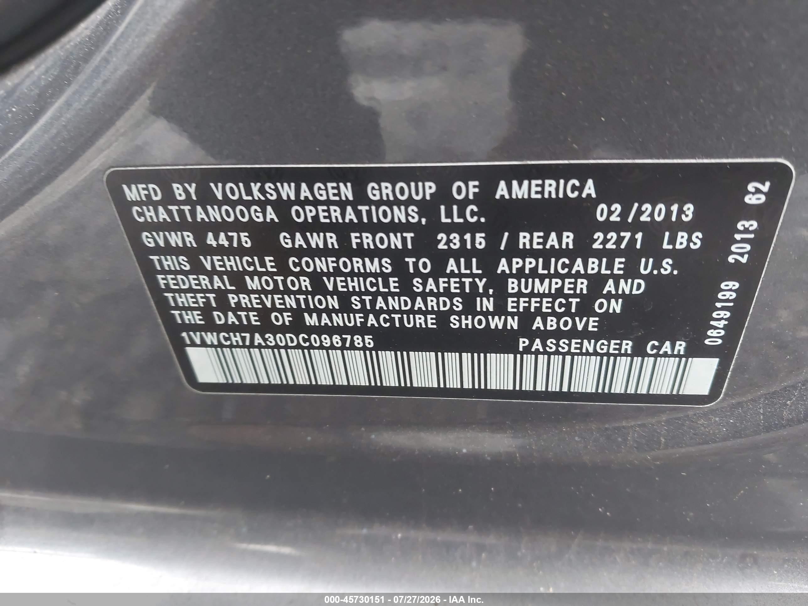 2013 Volkswagen Passat 2.5l Sel Gray vin: 1VWCH7A30DC096785