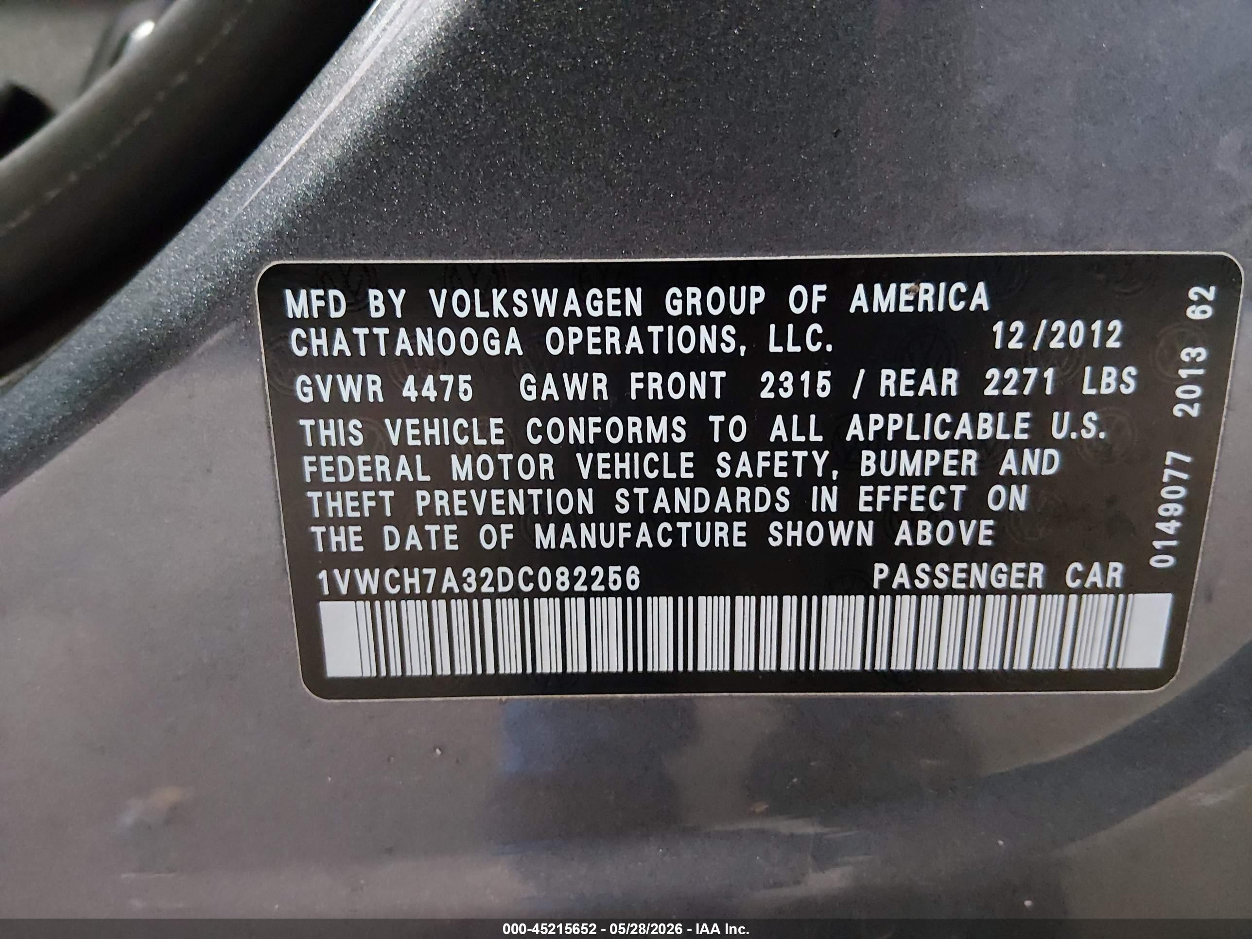 2013 Volkswagen Passat 2.5l Sel Premium Gray vin: 1VWCH7A32DC082256