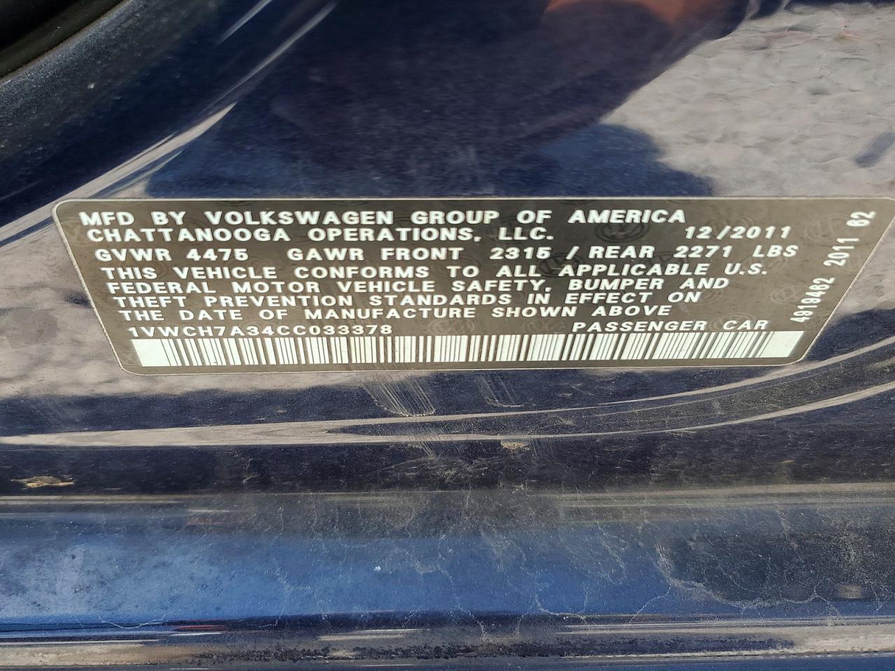 2012 Volkswagen Passat Sel Blue vin: 1VWCH7A34CC033378