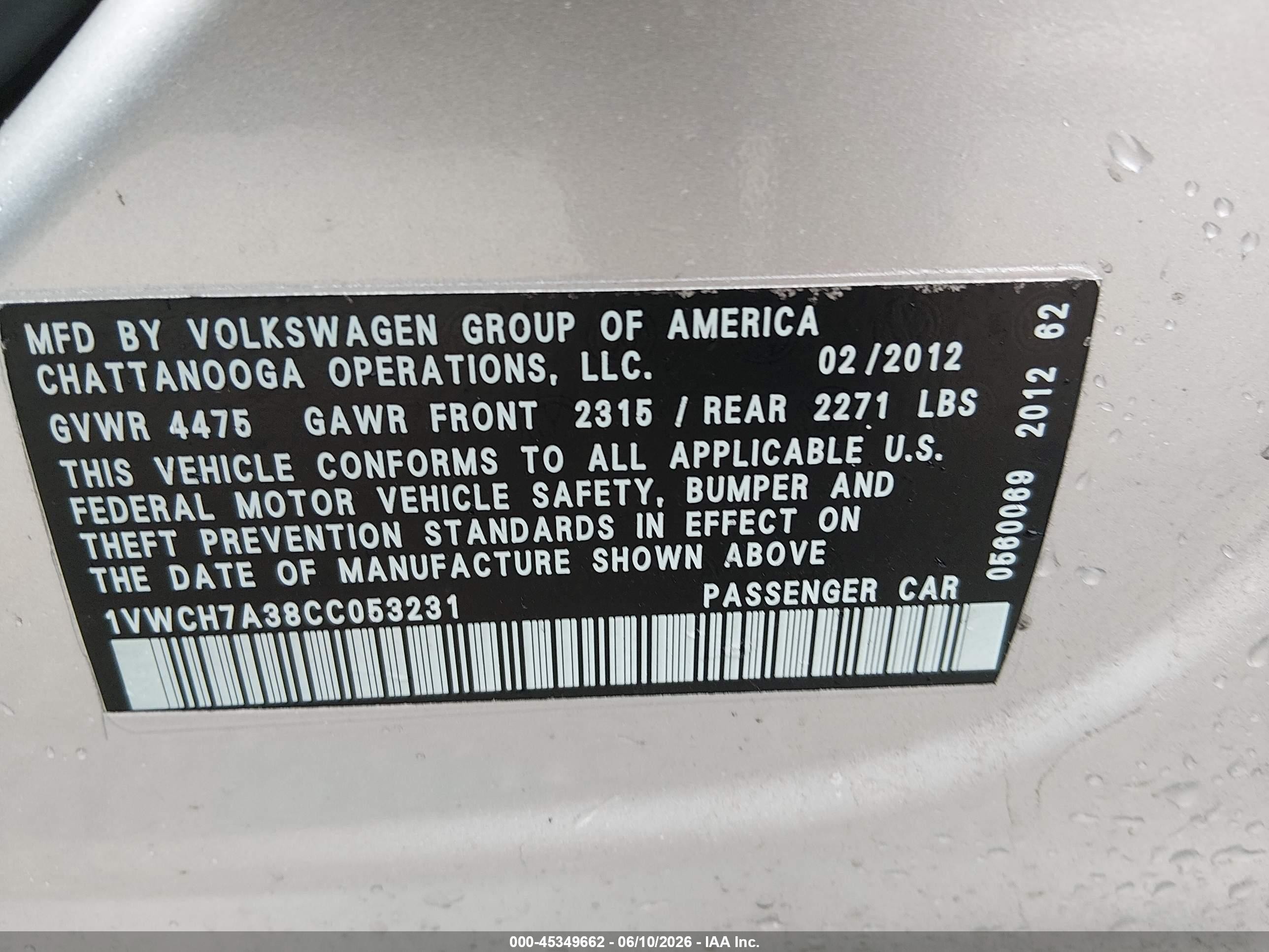 2012 Volkswagen Passat 2.5l Sel Silver vin: 1VWCH7A38CC053231