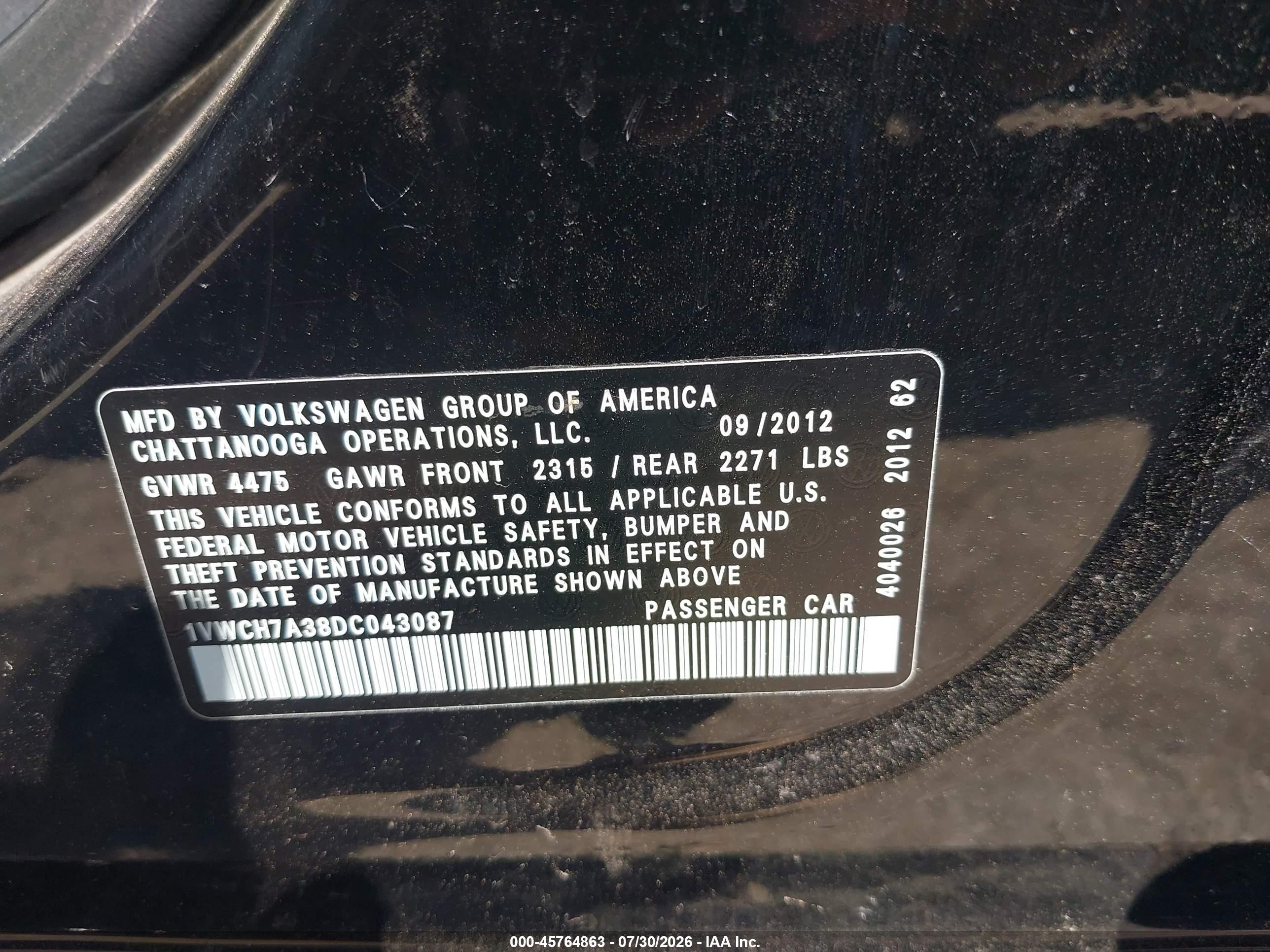 2013 Volkswagen Passat 2.5l Sel Premium Black vin: 1VWCH7A38DC043087