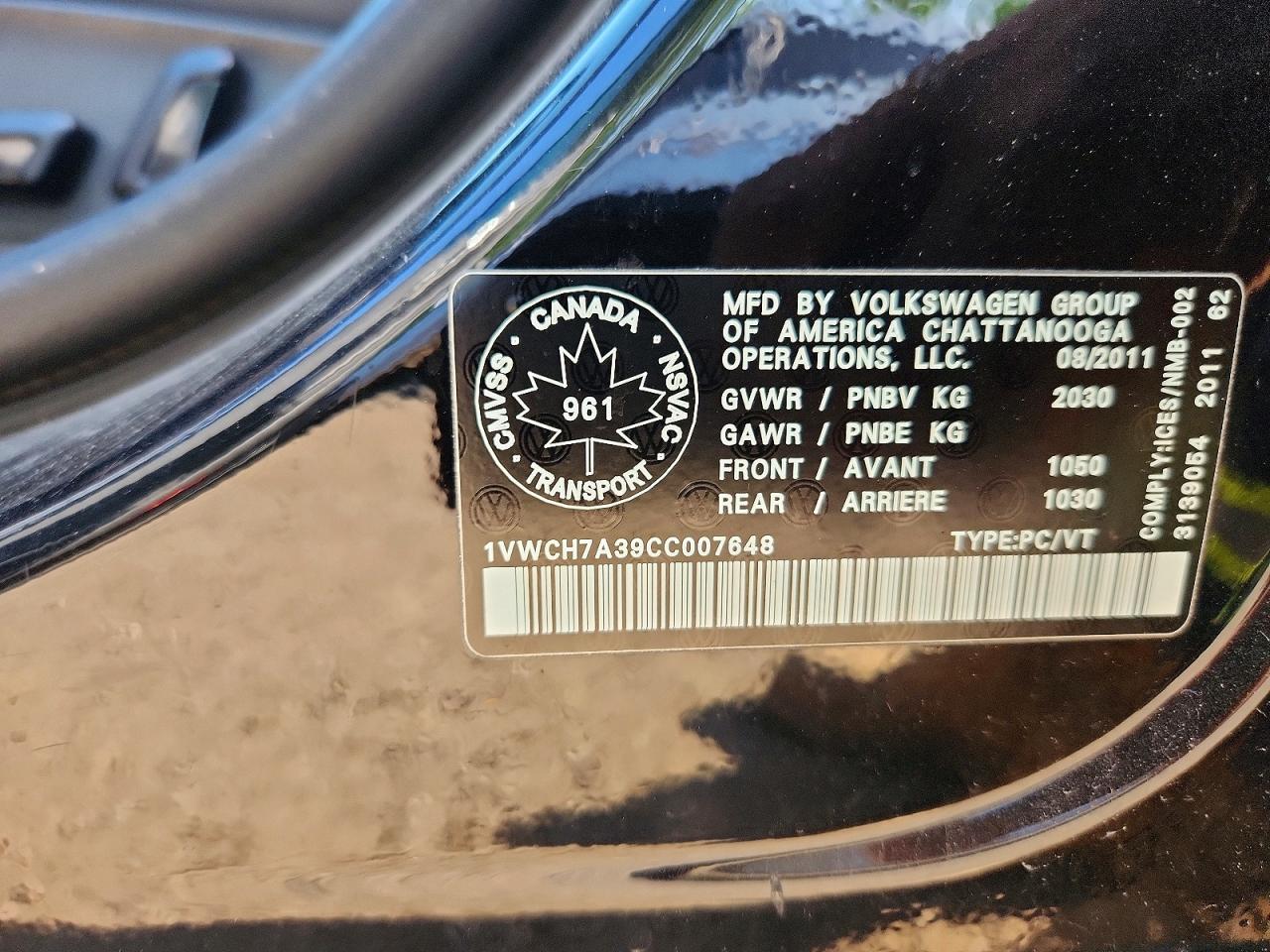 2012 Volkswagen Passat Sel Черный vin: 1VWCH7A39CC007648
