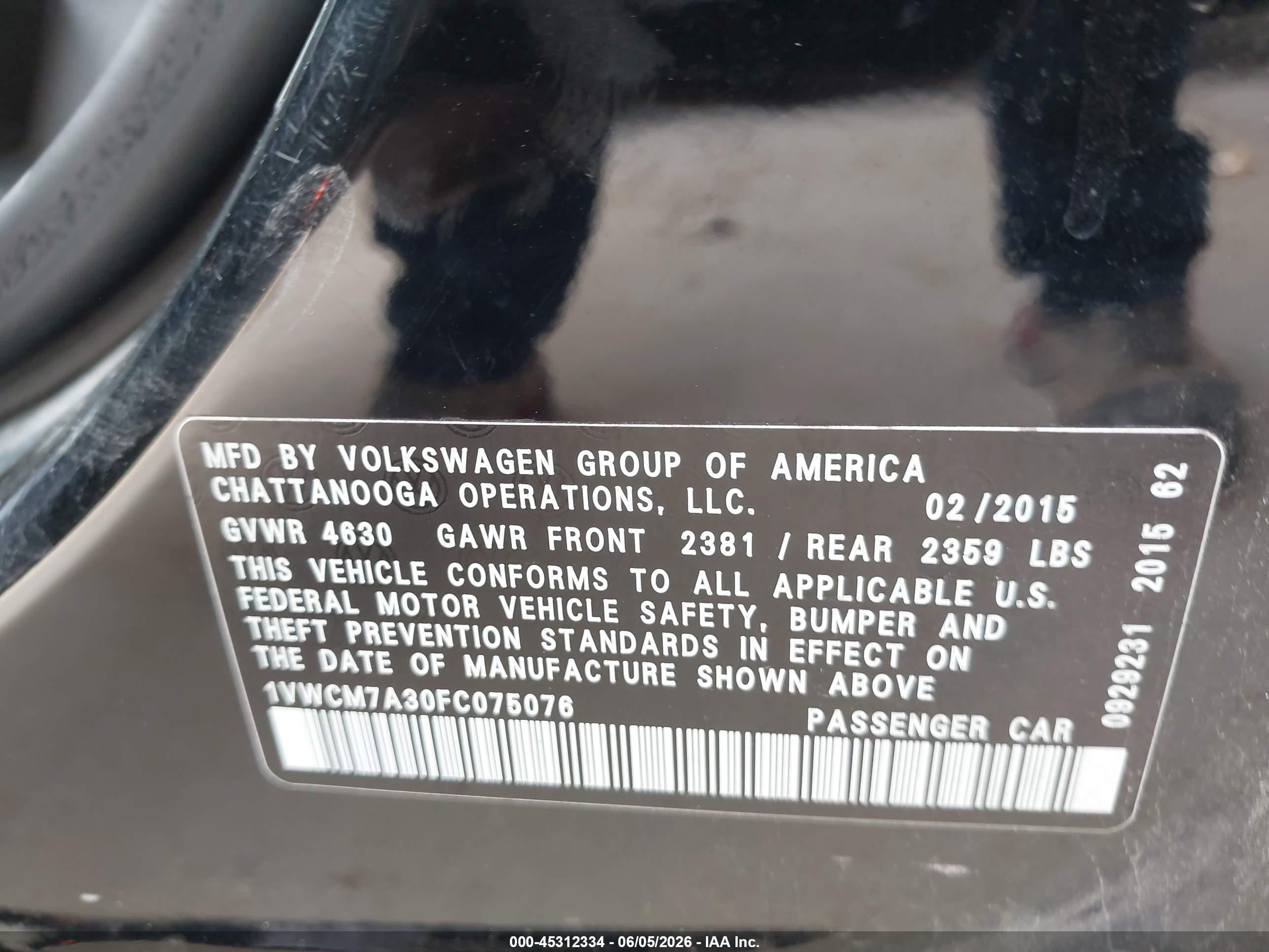 2015 Volkswagen Passat 3.6l V6 Sel Premium Black vin: 1VWCM7A30FC075076