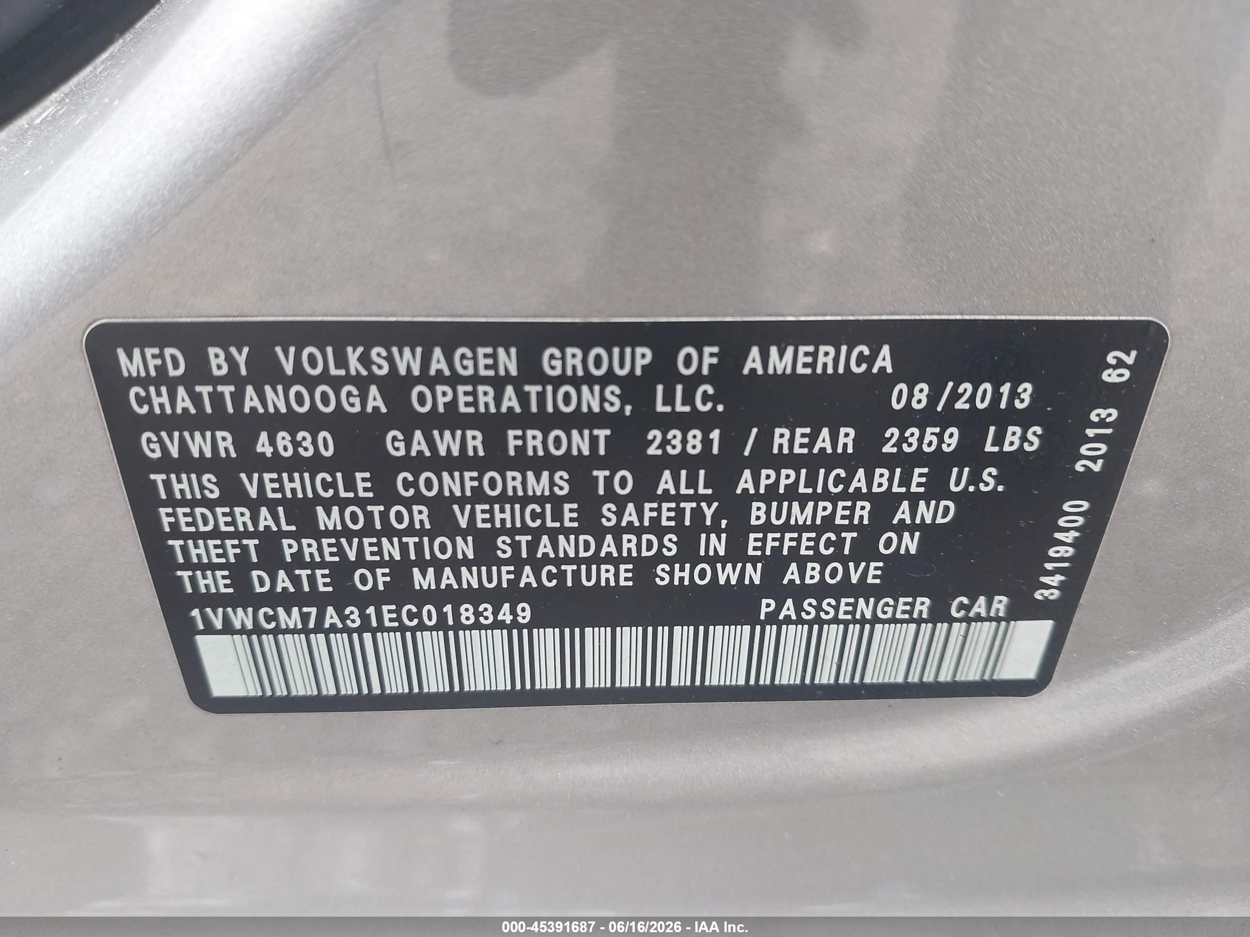 2014 Volkswagen Passat 3.6l V6 Sel Premium Gray vin: 1VWCM7A31EC018349