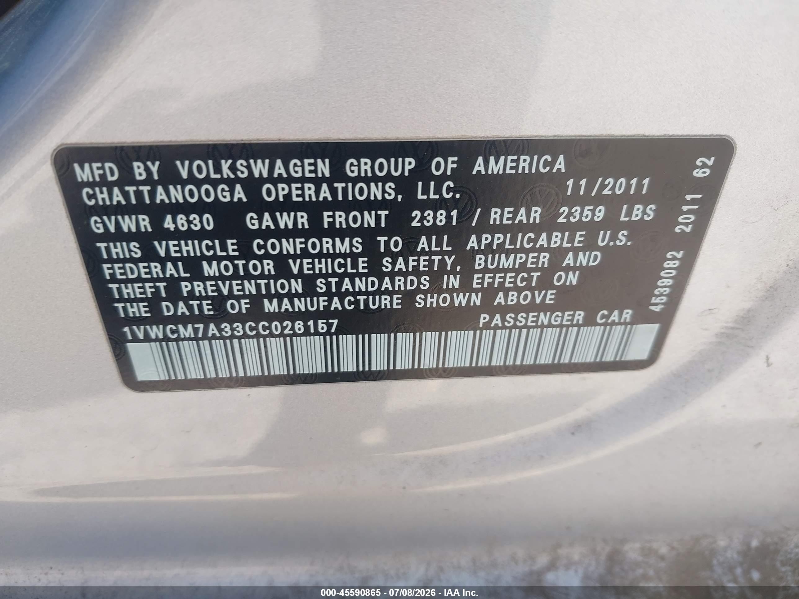 2012 Volkswagen Passat 3.6l V6 Sel Premium Silver vin: 1VWCM7A33CC026157