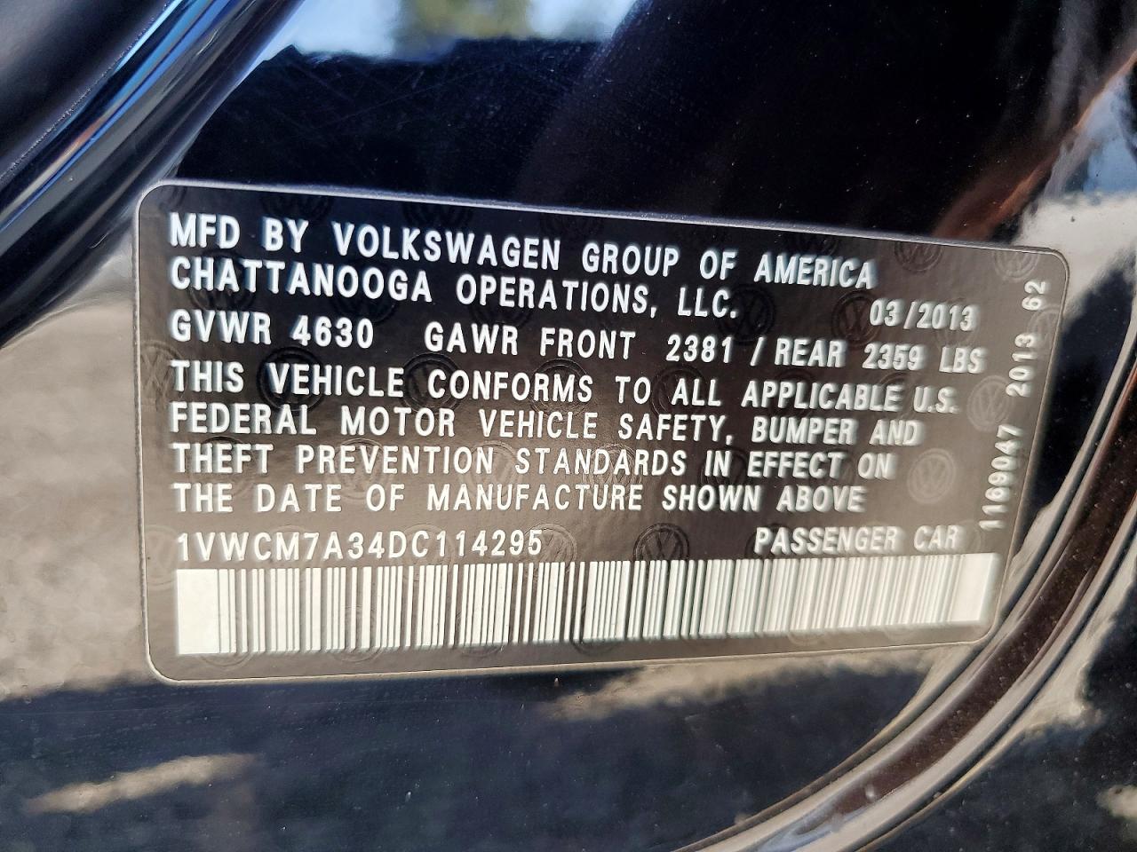 2013 Volkswagen Passat Sel Black vin: 1VWCM7A34DC114295