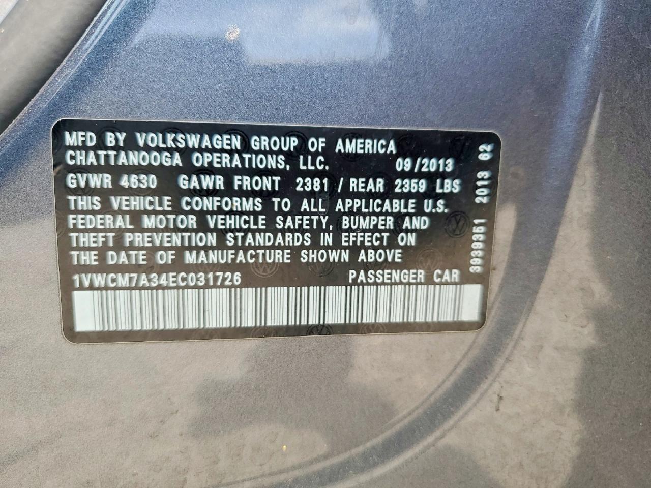2014 Volkswagen Passat Sel Gray vin: 1VWCM7A34EC031726