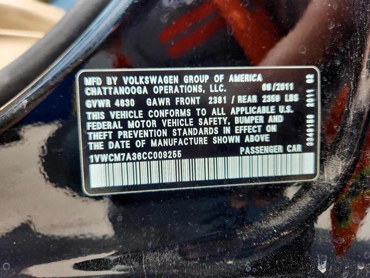 2012 Volkswagen Passat Sel Черный vin: 1VWCM7A36CC009255